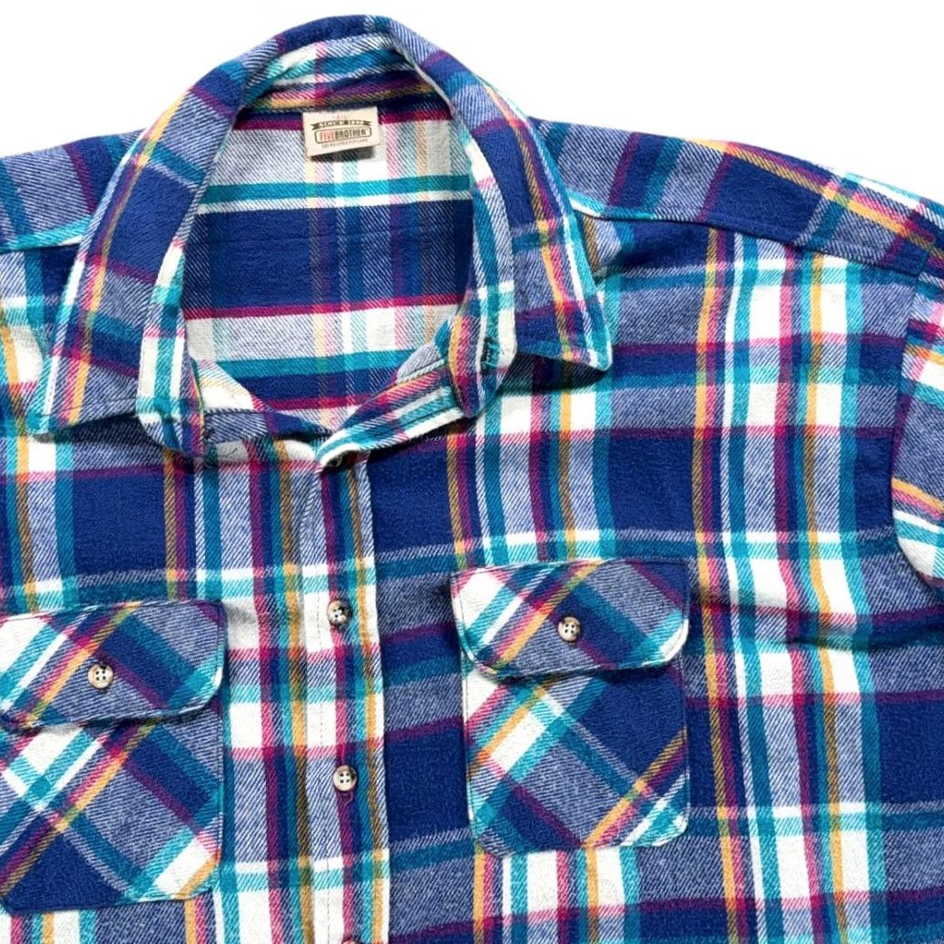 Vintage Vintage Five Brother Shirt Adult 4XL Blue Turquoise Plaid Flannel Workwear 90s Size US XXL / EU 58 / 5 - 2 Thumbnail