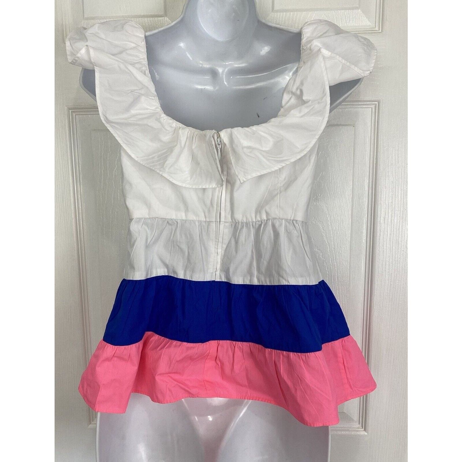 Lilly Pulitzer Lilly Pulitzer White Blue Cotton Emie Ruffle Peplum Top Size XXS / US 00 / IT 34 - 2 Thumbnail