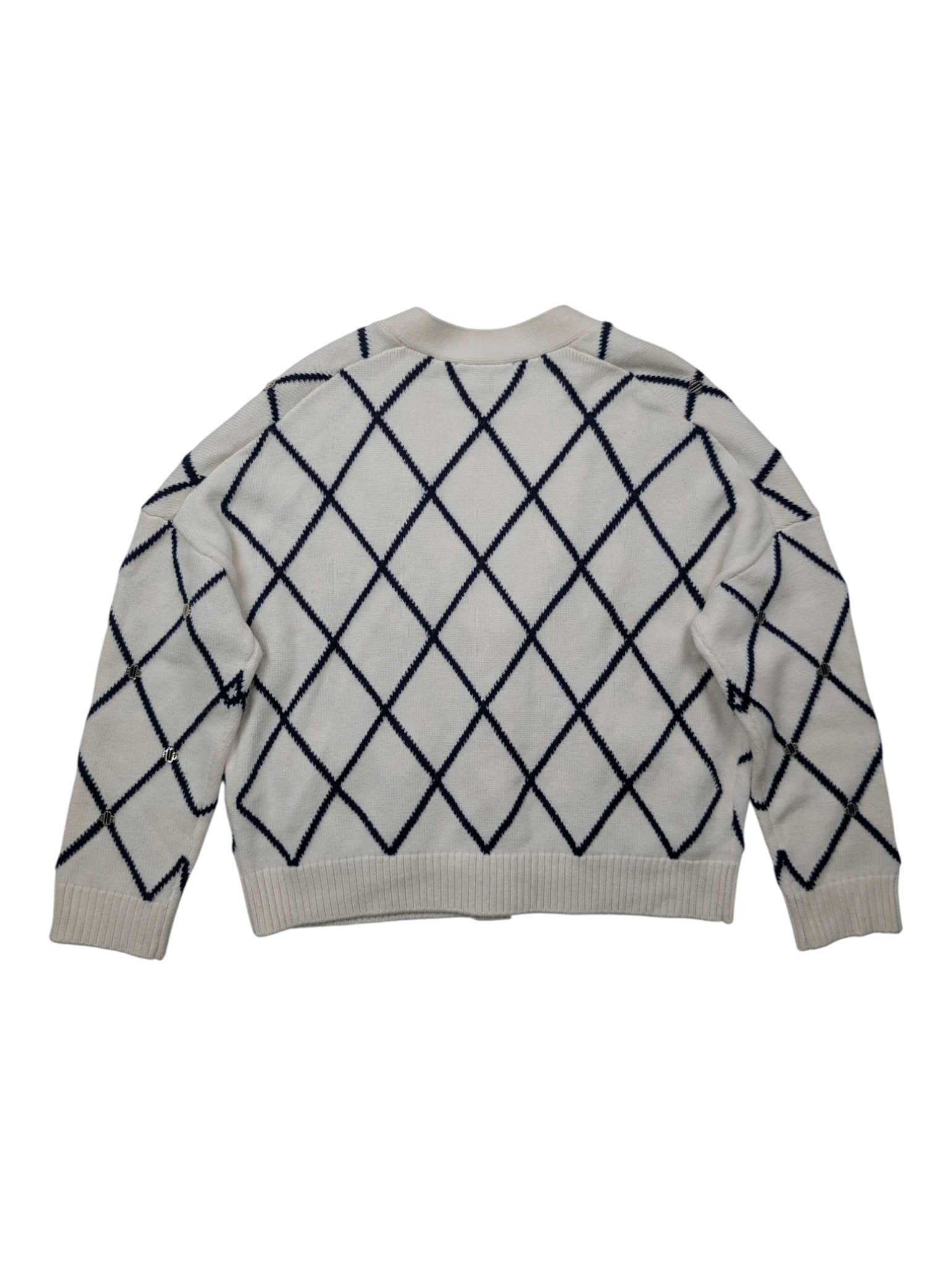 Maje Maje Beige With Navy Diamond-Pattern Cardigan Size XS / US 0-2 / IT 36-38 - 2 Thumbnail
