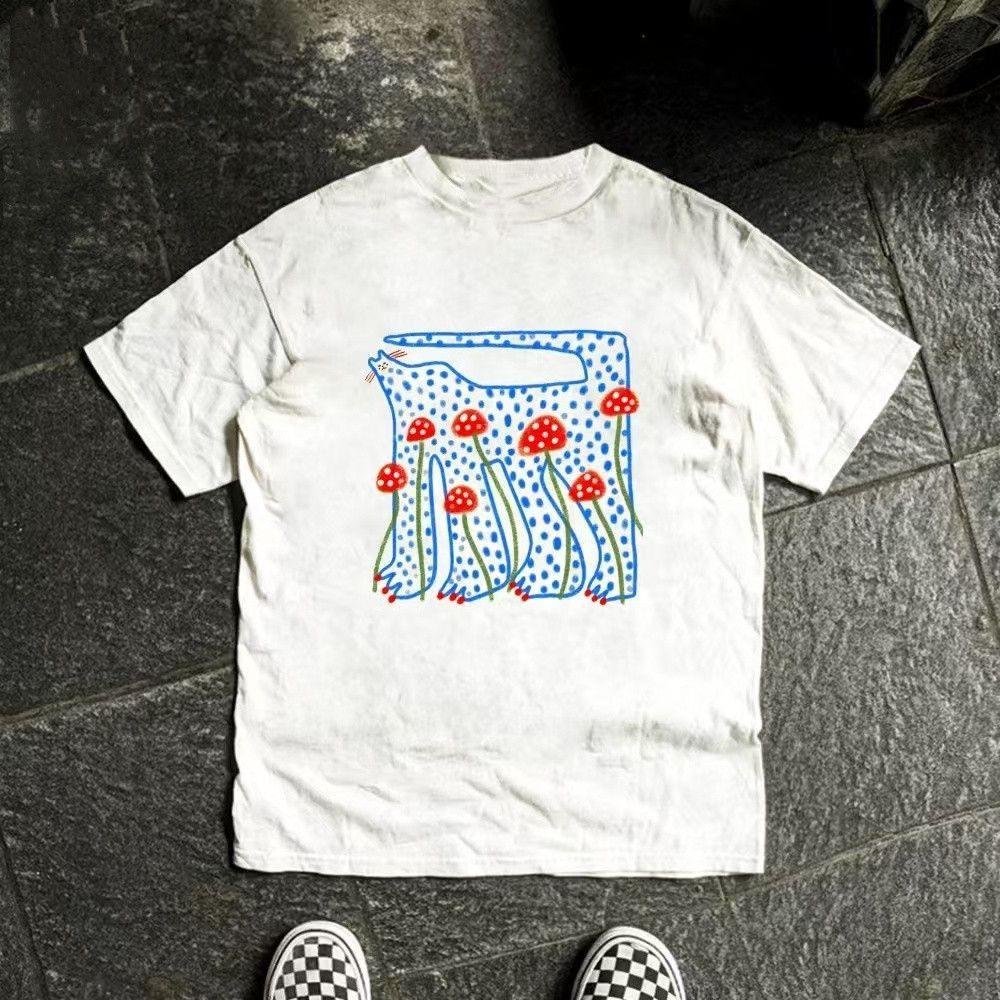 Japanese Brand × Vintage White casual washed retro fun cat print t-shirt Size US M / EU 48-50 / 2 - 1 Thumbnail