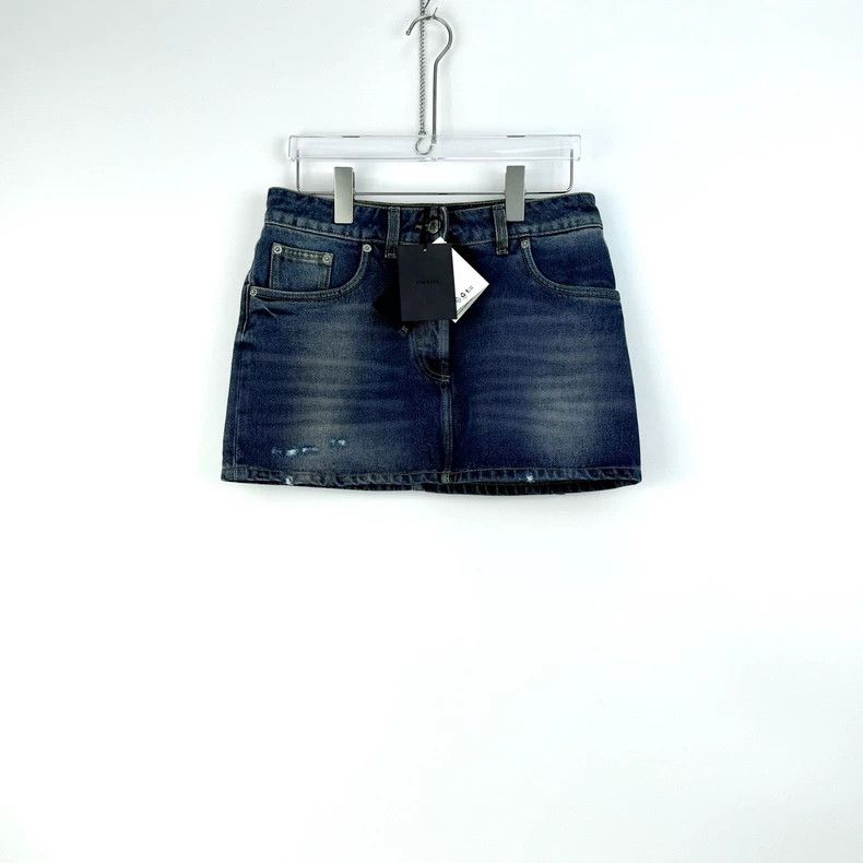 Prada Prada Washed blue metal triangle denim skirt 2502-Nextarrow Size 26" / US 2 / IT 38 - 3 Thumbnail