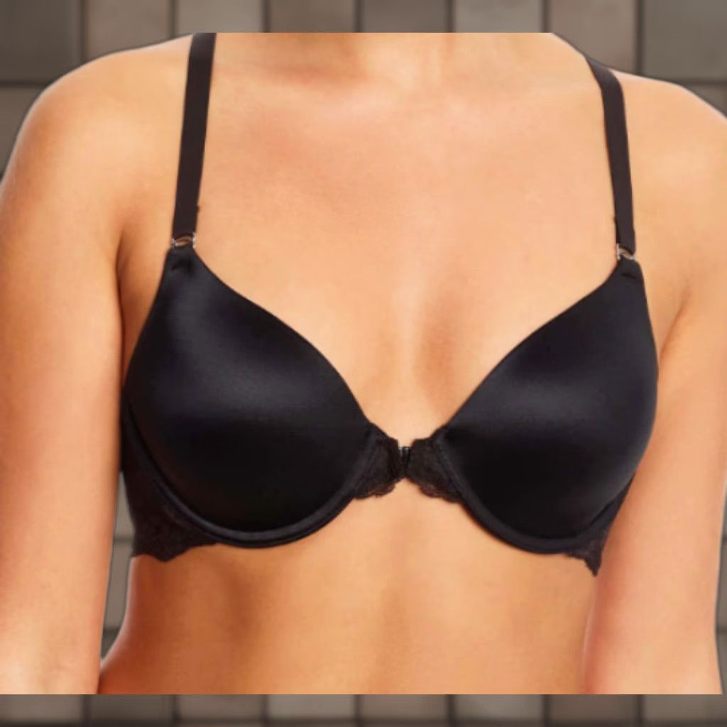 Vintage Maidenform One Fab Fit Bra Shirt Racerback Full Coverage 38DD Black Womens Regular DD Front Closure Lace RN 07112 Size ONE SIZE - 1 Thumbnail