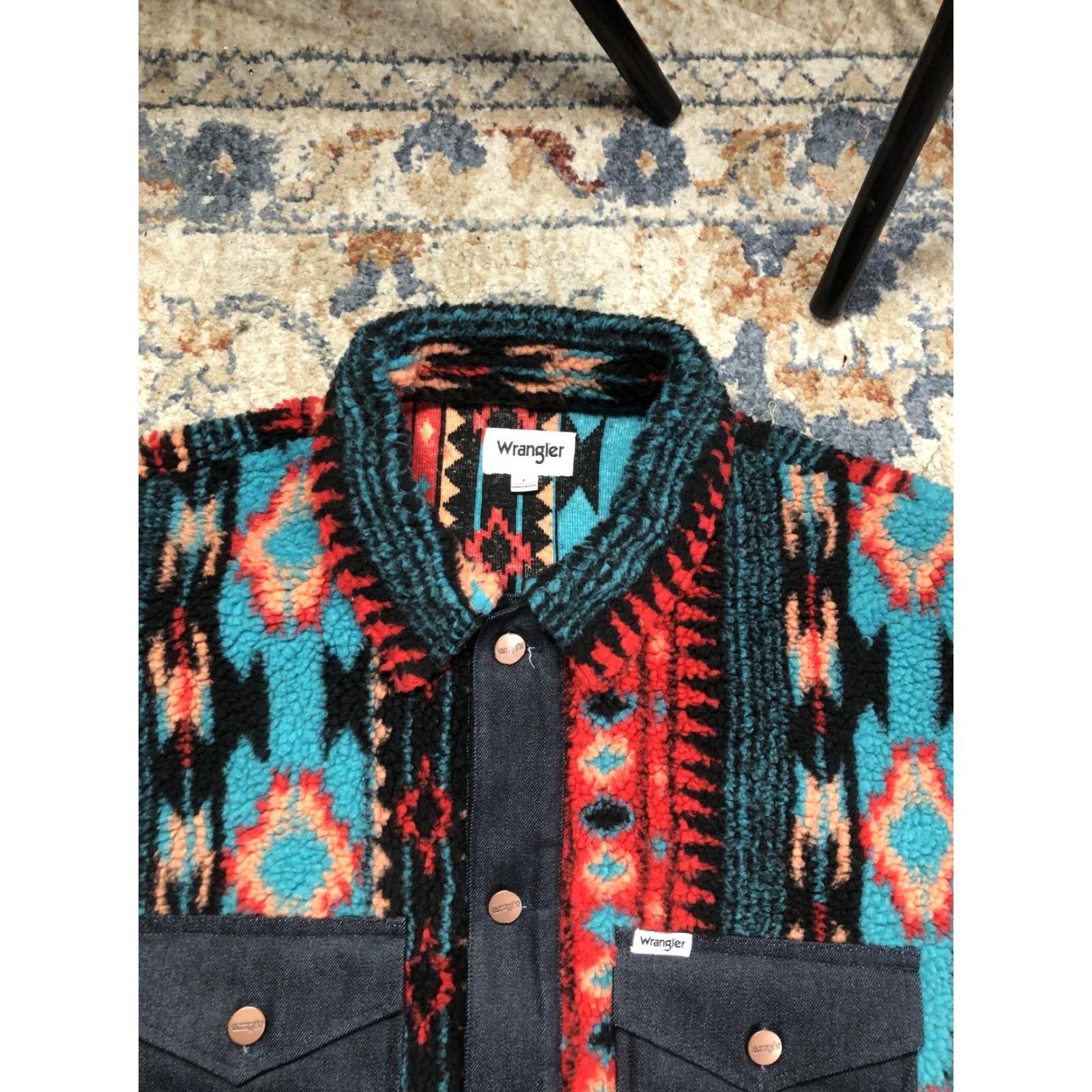 Wrangler Wrangler Jacket Mens L Multicolor Fleece Bomber Snap Front Western Aztec Geometric Pattern Size US L / EU 52-54 / 3 - 2 Thumbnail