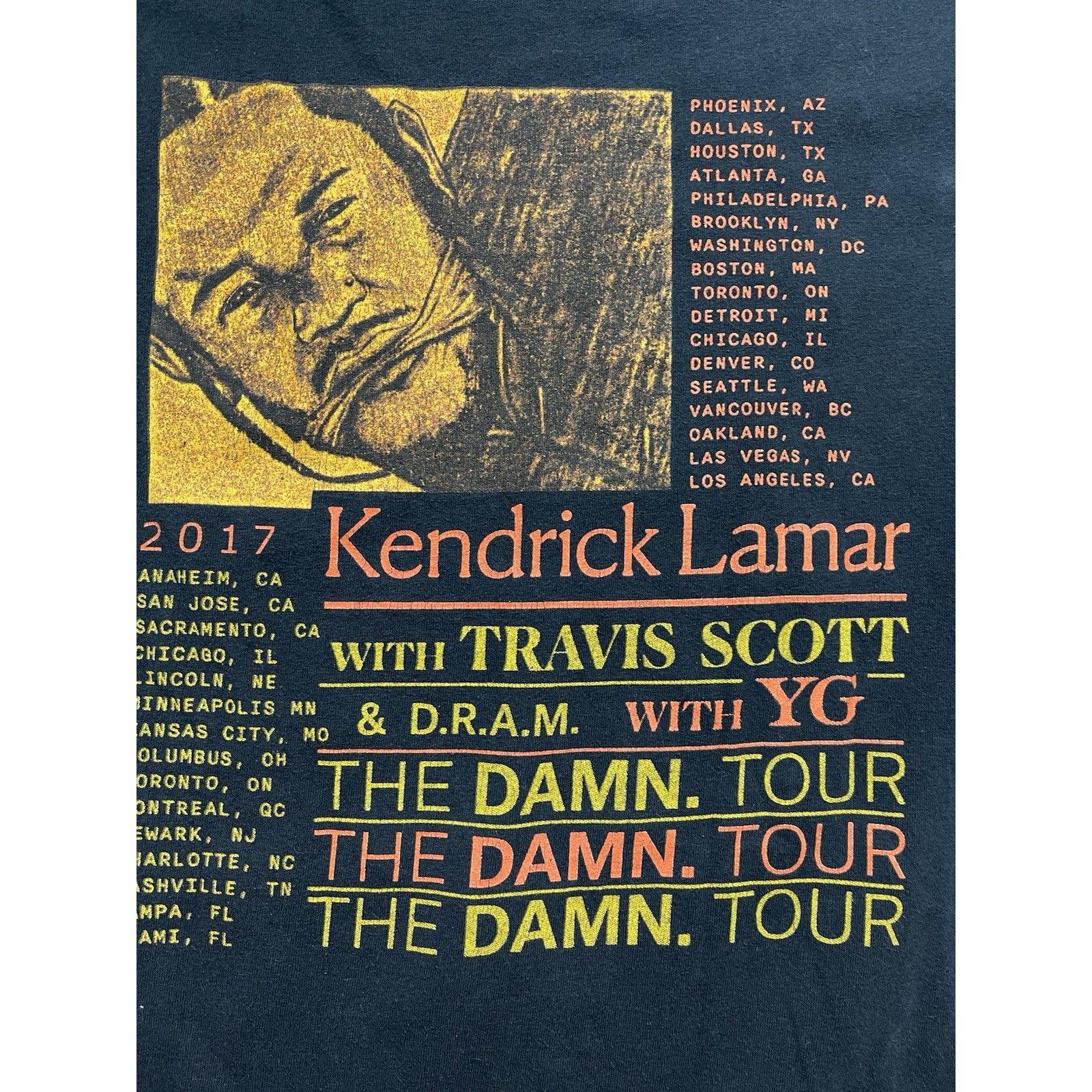Gildan Kendrick Lamar 2017 Damn Tour Black T-Shirt Travis Scott YG Size US M / EU 48-50 / 2 - 5 Thumbnail