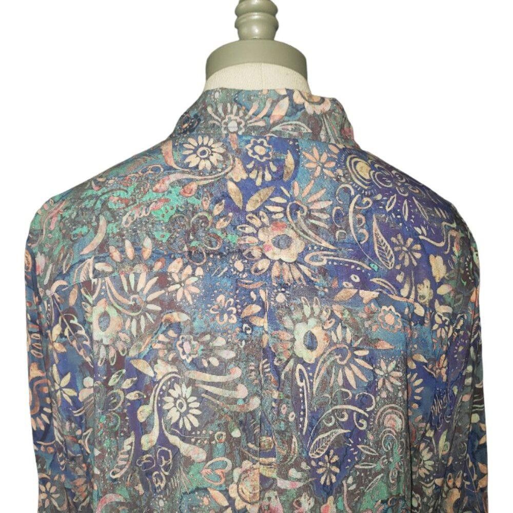 Designer CT906 Peruvian Connection Ladies Long Sleeve Floral Shirt L Size L / US 10 / IT 46 - 6 Thumbnail