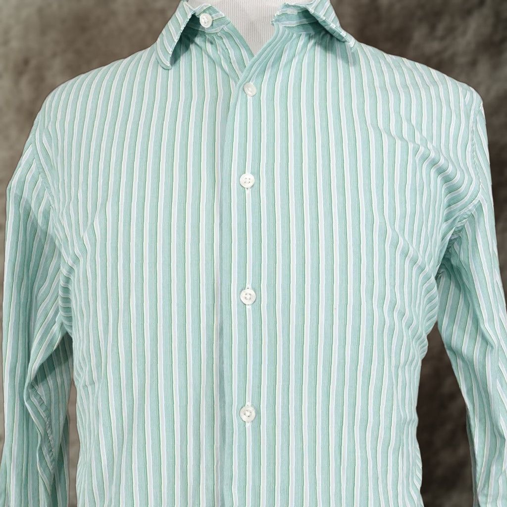 Apt. 9 APT 9 Shirt Mens Large Green Stripe Button Front Long Sleeve Cotton Casual Size US L / EU 52-54 / 3 - 1 Thumbnail