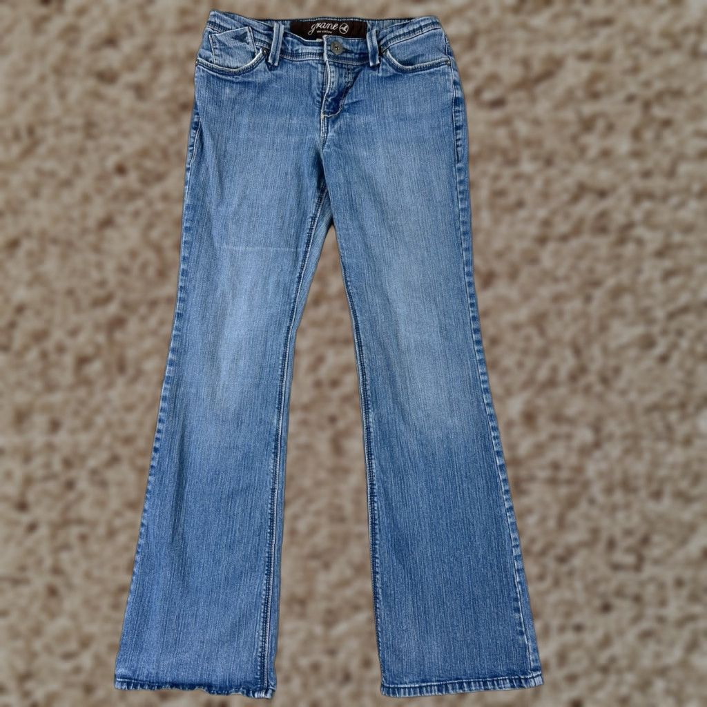 Vintage Crane Jeans Juniors 7 Blue Denim Flared Low Rise 24x29 Cotton Blend 5-Pocket Distressed Vintage No Size 28" / US 6 / IT 42 - 1 Thumbnail
