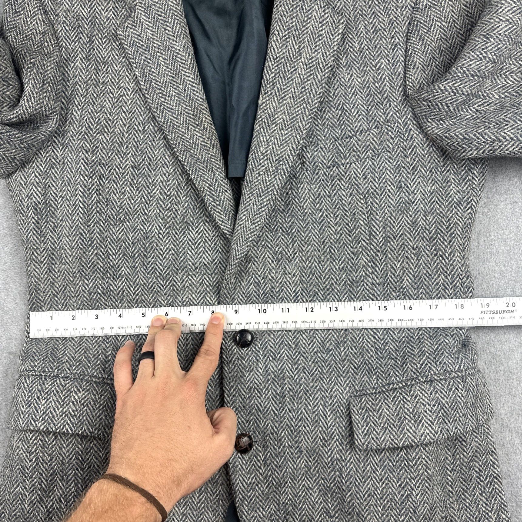 Harris Tweed VTG Harris Tweed Blazer Men 40R Gray Herringbone Wool Coat, Three-Button, Single-Breasted, Notch Lapel, Dry Clean Only, Vintage, 40R Mens Jacket Size 40R - 5 Thumbnail
