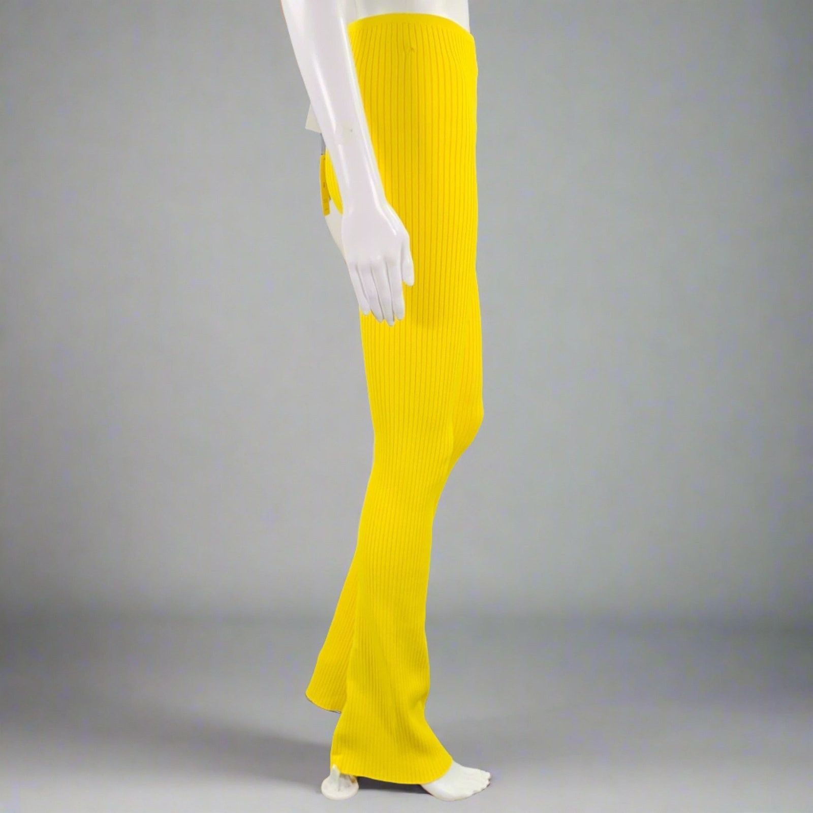 Laneus LANEUS 4 Yellow Viscose Blend Ribbed Bell Bottom Leggings Size 27" / US 4 / IT 40 - 2 Thumbnail