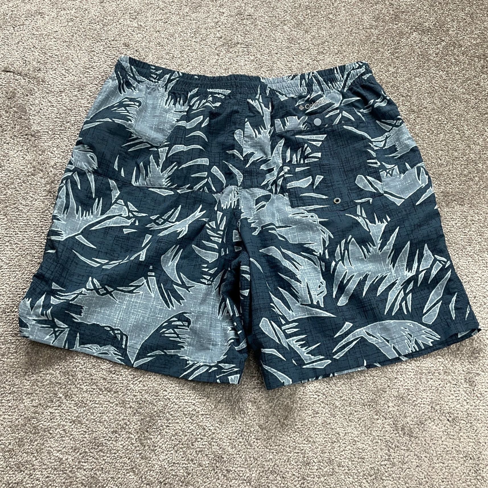 Vintage Columbia Shorts Adult XL Blue Floral Nylon Drawstring Pocket Beach Mens Size US 36 / EU 52 - 2 Thumbnail