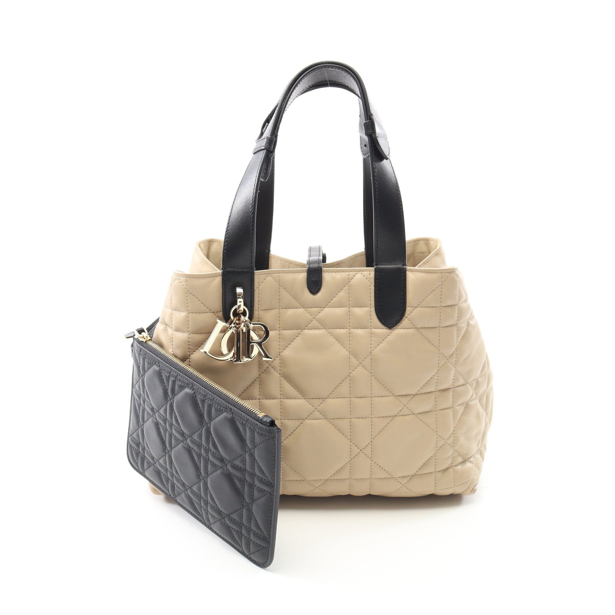 Dior Dior Du Jour Medium Handbag Leather Beige Black Size ONE SIZE - 1 Thumbnail