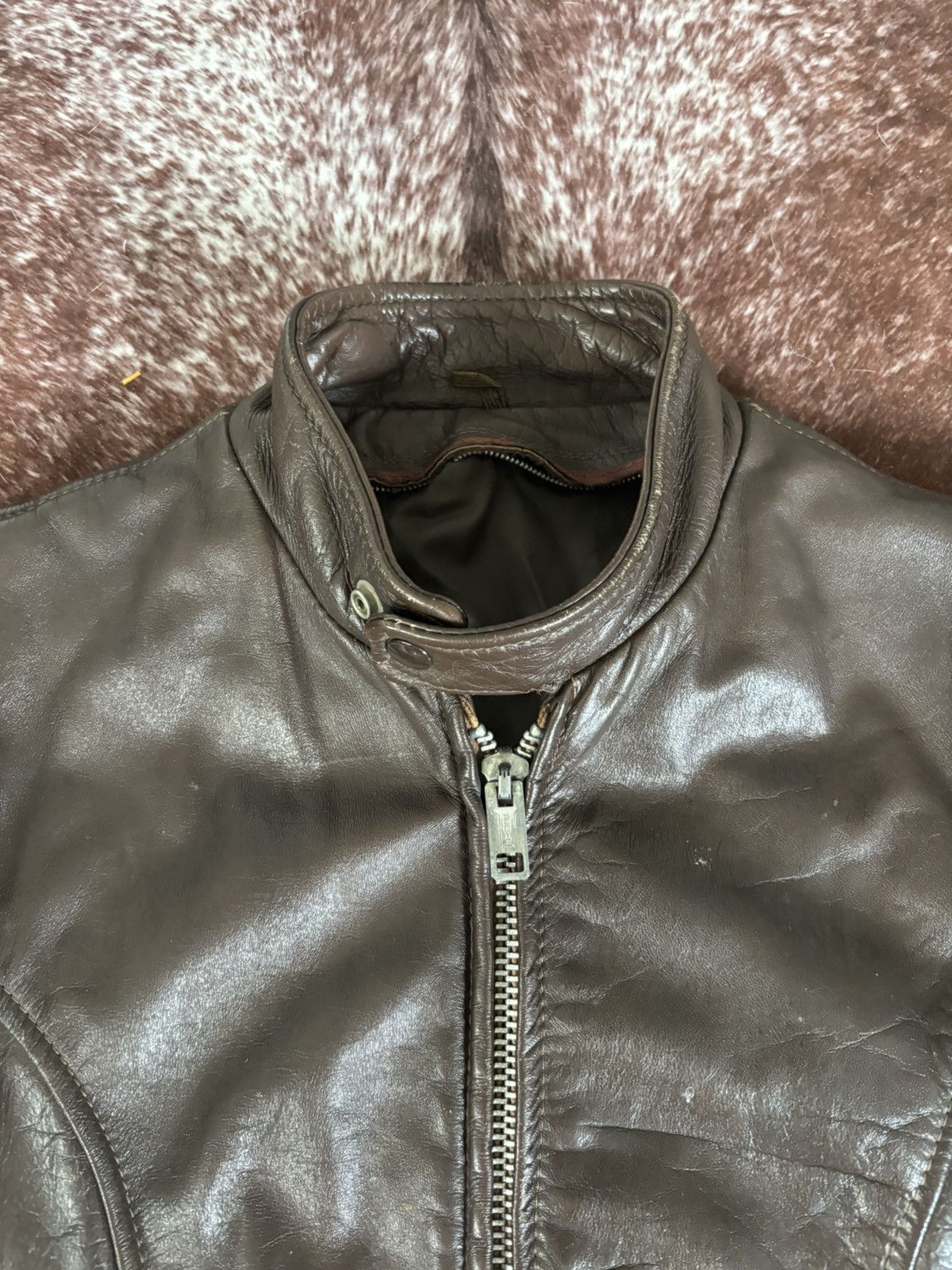 Vintage 60’s 70’s VINTAGE MENS BROWN LEATHER CAFE MOTORCYCLE JACKET Size US M / EU 48-50 / 2 - 7 Thumbnail