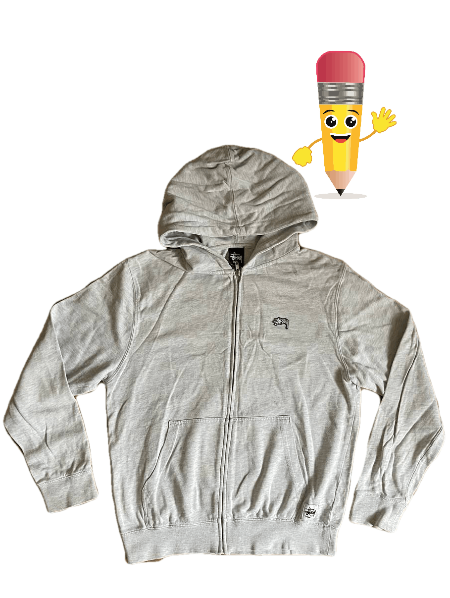 Grey STUSSY Zip-Up Hoodie Sz S