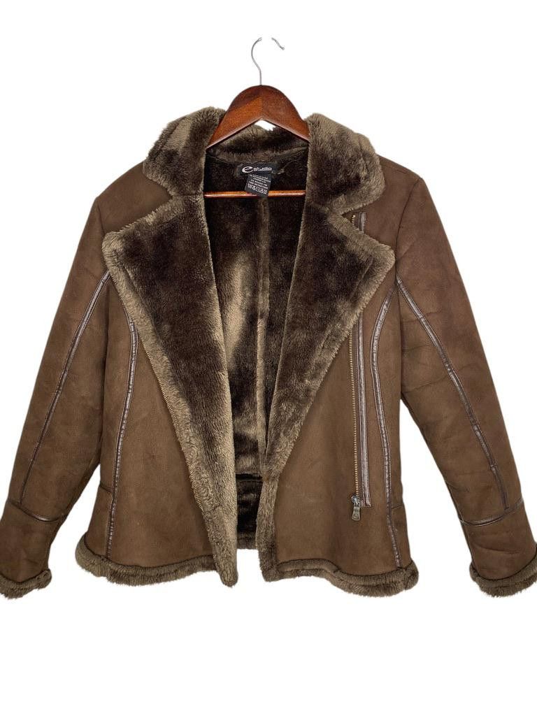 Estudio Full Zip Faux Leather Fur Jacket Size Medium
