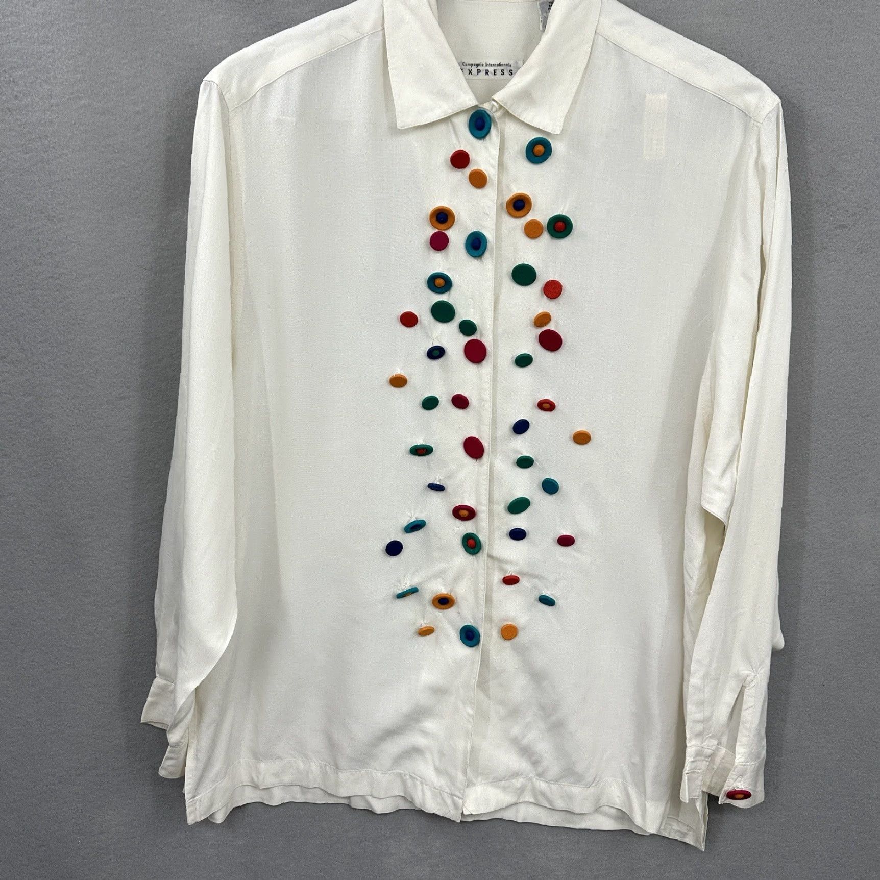Express VINTAGE Express Blouse Shirt Womens S Ivory 90s Clowncore Button Collared Long Sleeve Retro Boho 80s 90s Womens Size S / US 4 / IT 40 - 2 Thumbnail