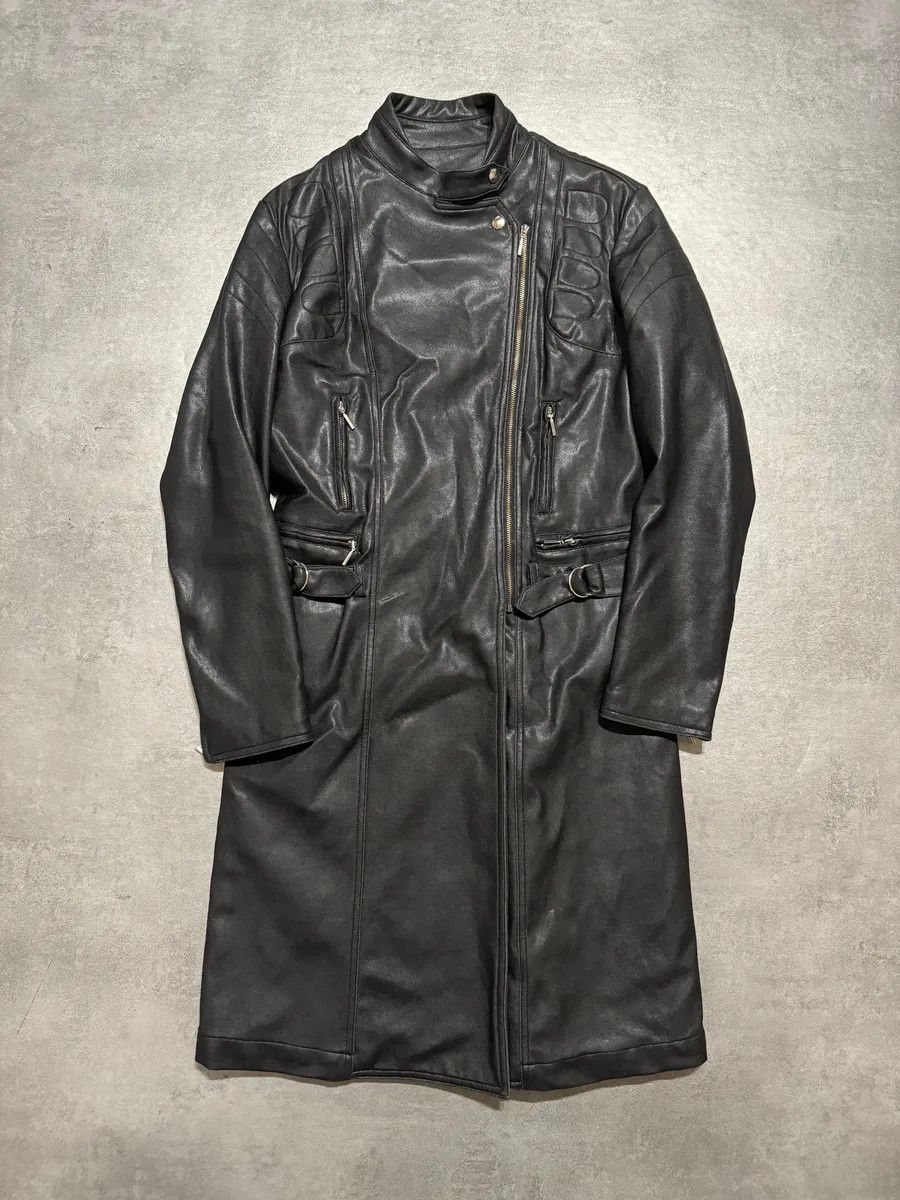 Vintage 2000s Plein Sud Asymmetrical Black Padded Leather Trench Jacket Size US XS / EU 42 / 0 - 7 Thumbnail