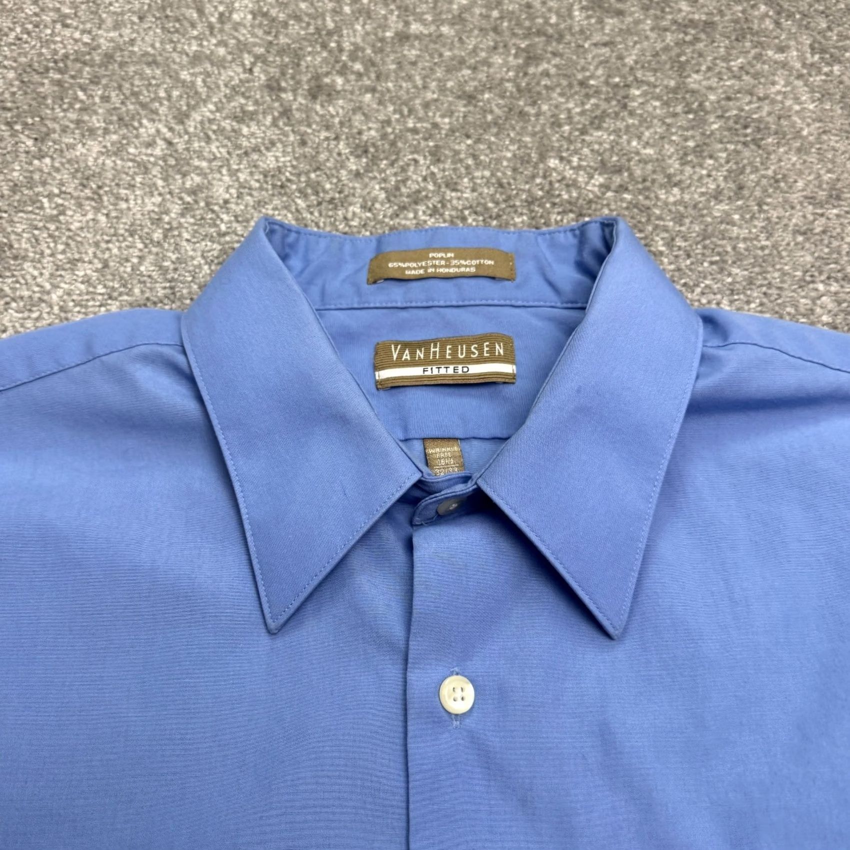 Van Heusen Van Heusen Dress Shirt Shirt Mens 16.5 32/33 Blue Cotton Regular Non-Iron Wrinkle Resistant Button Cuff Barrell Trim Vintage No Size 46R - 3 Thumbnail
