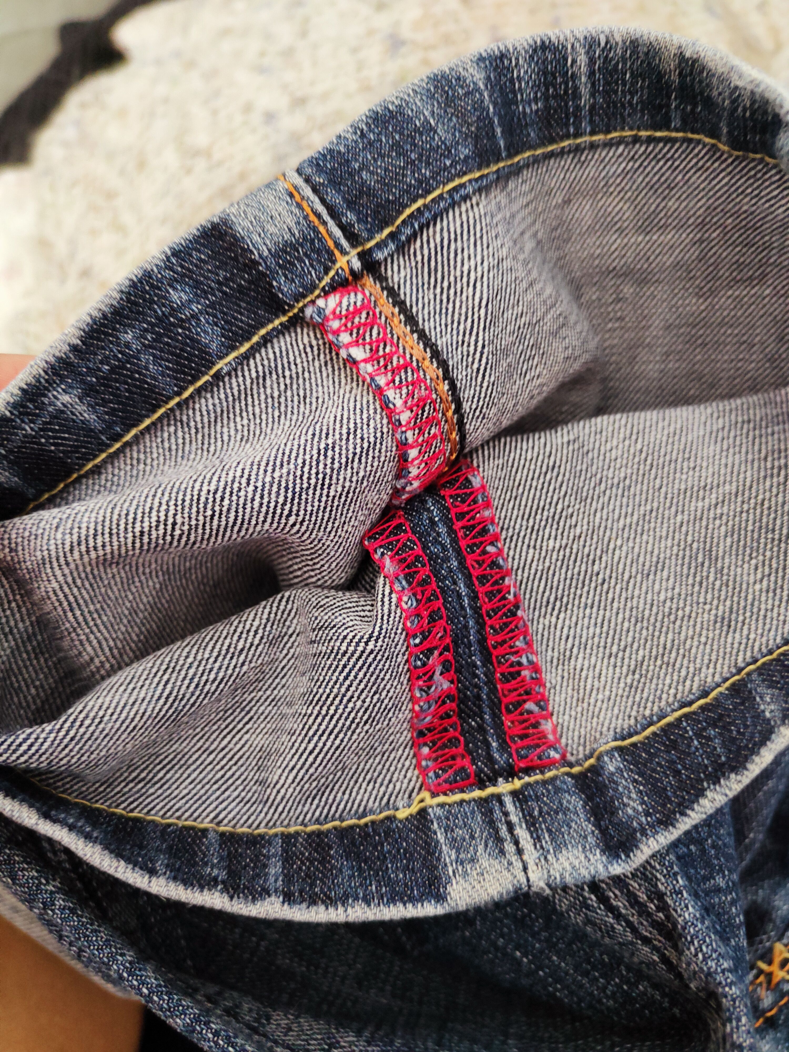 Edwin × Vintage SPECIAL OFFER 💥 Edwin Dark Blue Distressed Ripped Jeans Size 31" - 14 Thumbnail