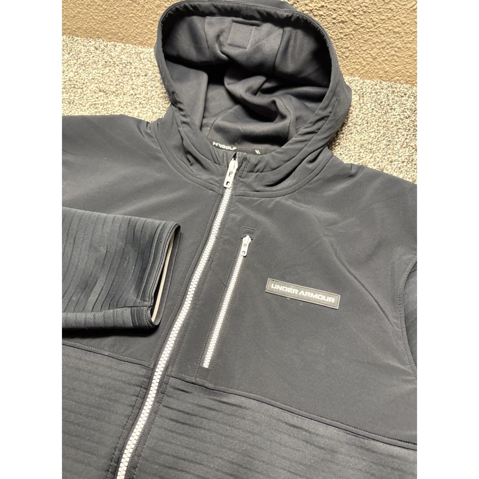 Under Armour Under Armour Storm Golf Jacket Mens XL Black Full Zip Quilted Hooded White Trim Size US XL / EU 56 / 4 - 2 Thumbnail
