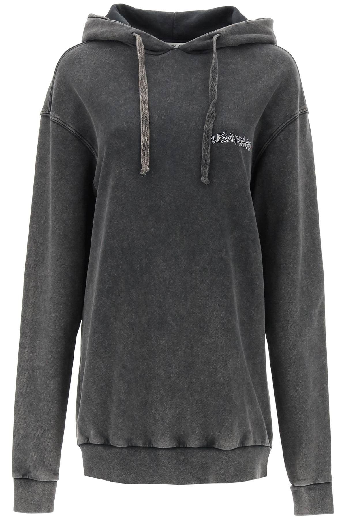 image of Alessandra Rich Oversized Hoodie With Print And Rhinestones in Grey, Women's (Size Small)