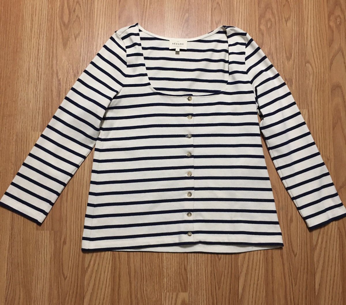 Sezane SEZANE Linea Mariniere Ecru Navy Cotton Cardigan Size S Size S / US 4 / IT 40 - 8 Thumbnail