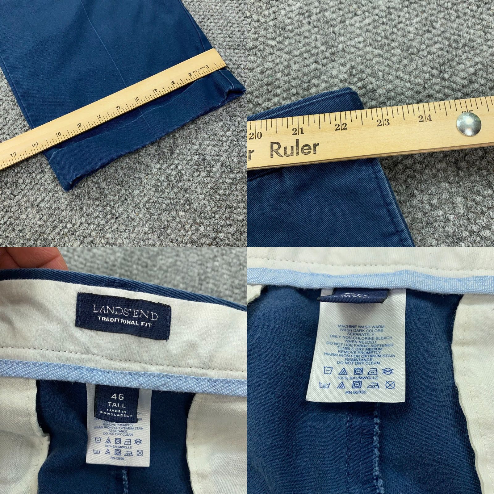 Lands' End Lands' End Mens Pants 46 Tall Blue Pleated Stretch Waist Cuffed Hem Chino Big & Tall Pants Size US 44 / EU 60 - 8 Thumbnail