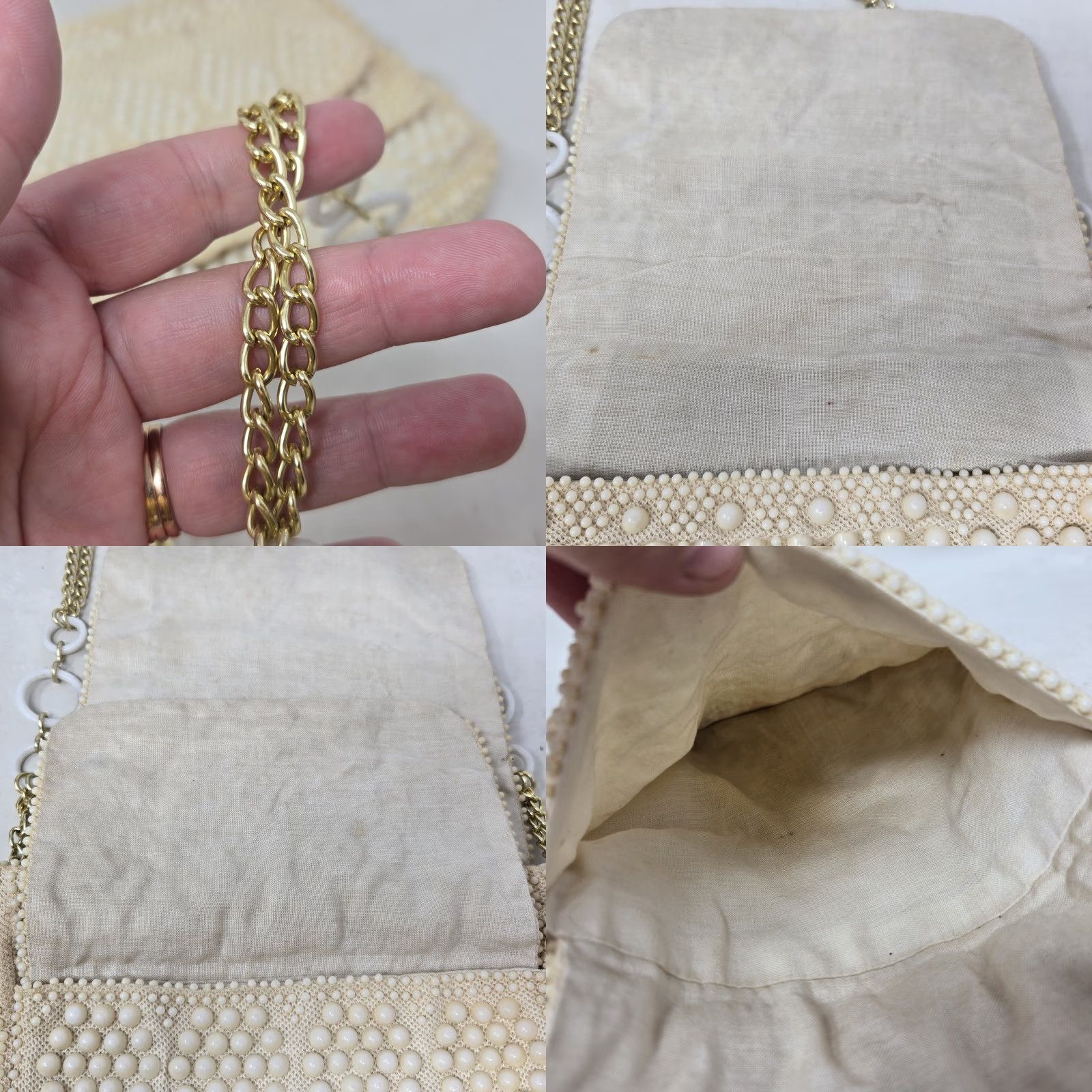 Vintage VINTAGE Beaded Ivory Purse Handbag Gold Chain Evening Bag Wedding Hong Kong Womens Size ONE SIZE - 8 Thumbnail