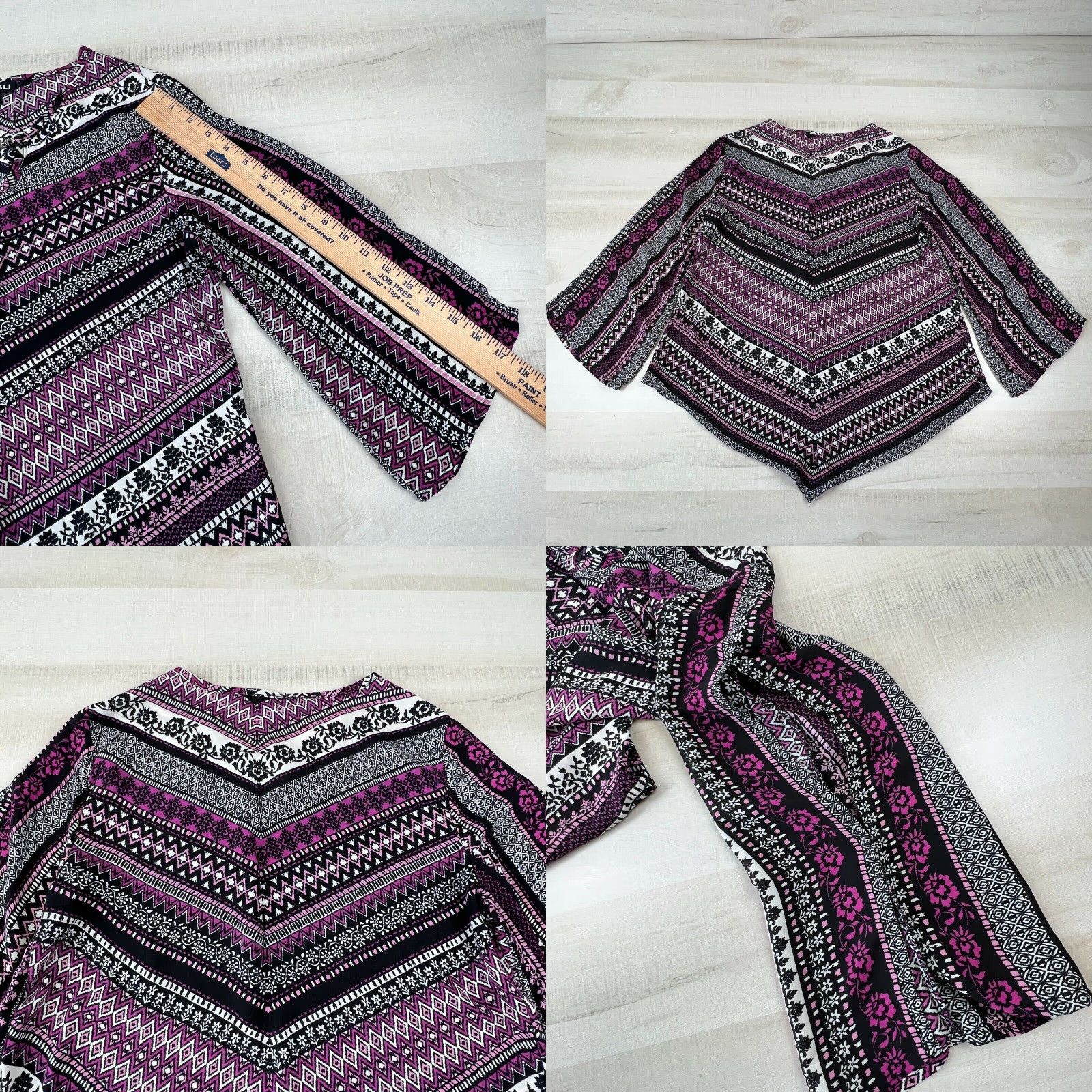 Vintage Roz & Ali Women's Small Purple 3/4 Sleeve Asymmetrical Flowy Blouse Top Size S / US 4 / IT 40 - 8 Thumbnail