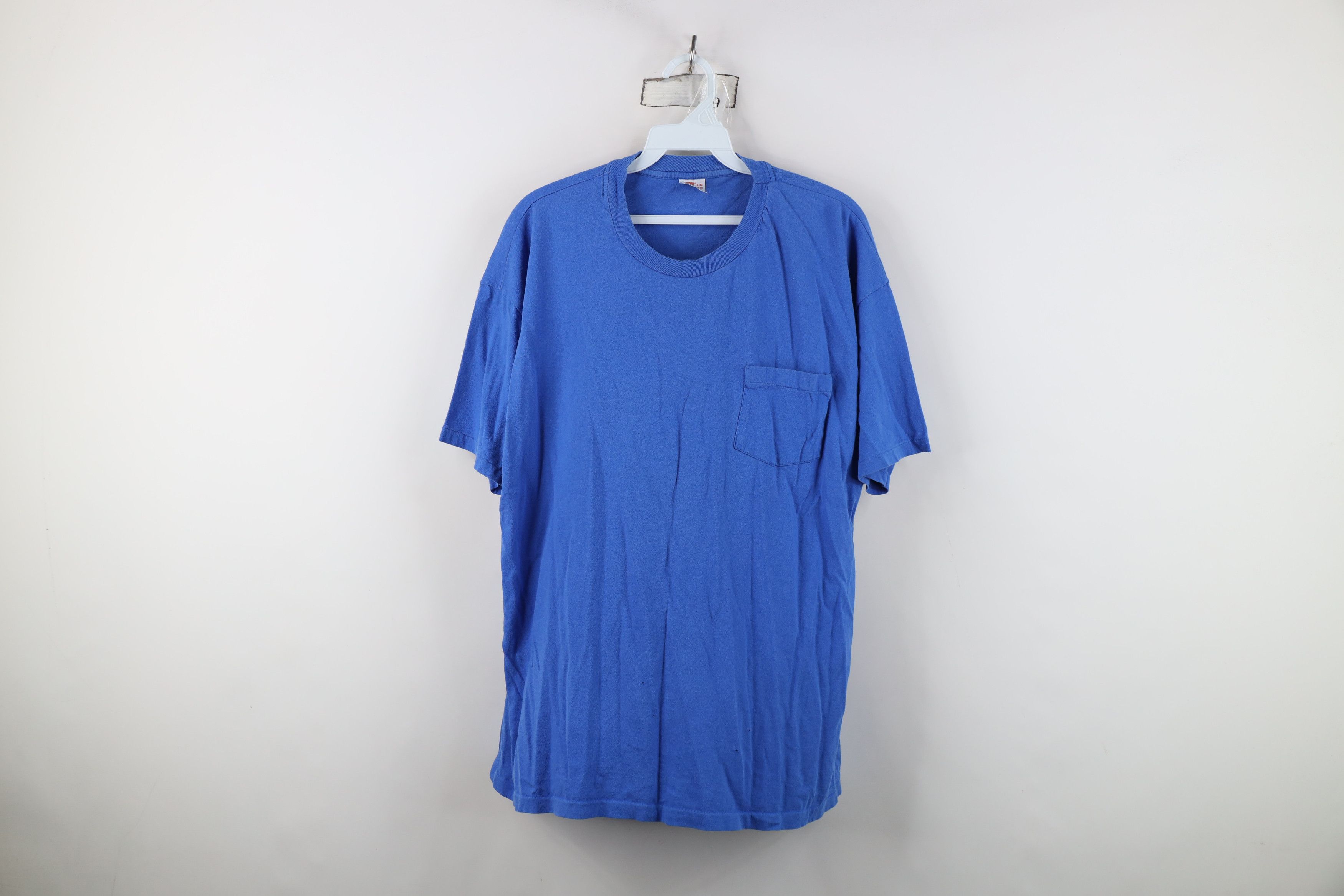 Hanes Vintage 90s Hanes Blank Cotton Pocket T-Shirt Royal Blue Size US XL / EU 56 / 4 - 1 Thumbnail