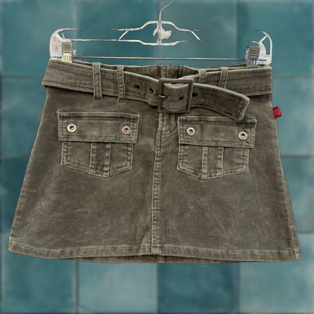 Vintage Y2K Vintage Corduroy Mini Skirt Olive Green Low Rise Belted Cargo 0 2 24 25 Women's Womens Grunge Hot Kiss Corduroy Skirt Size 25" / US 0 / IT 36 - 1 Thumbnail