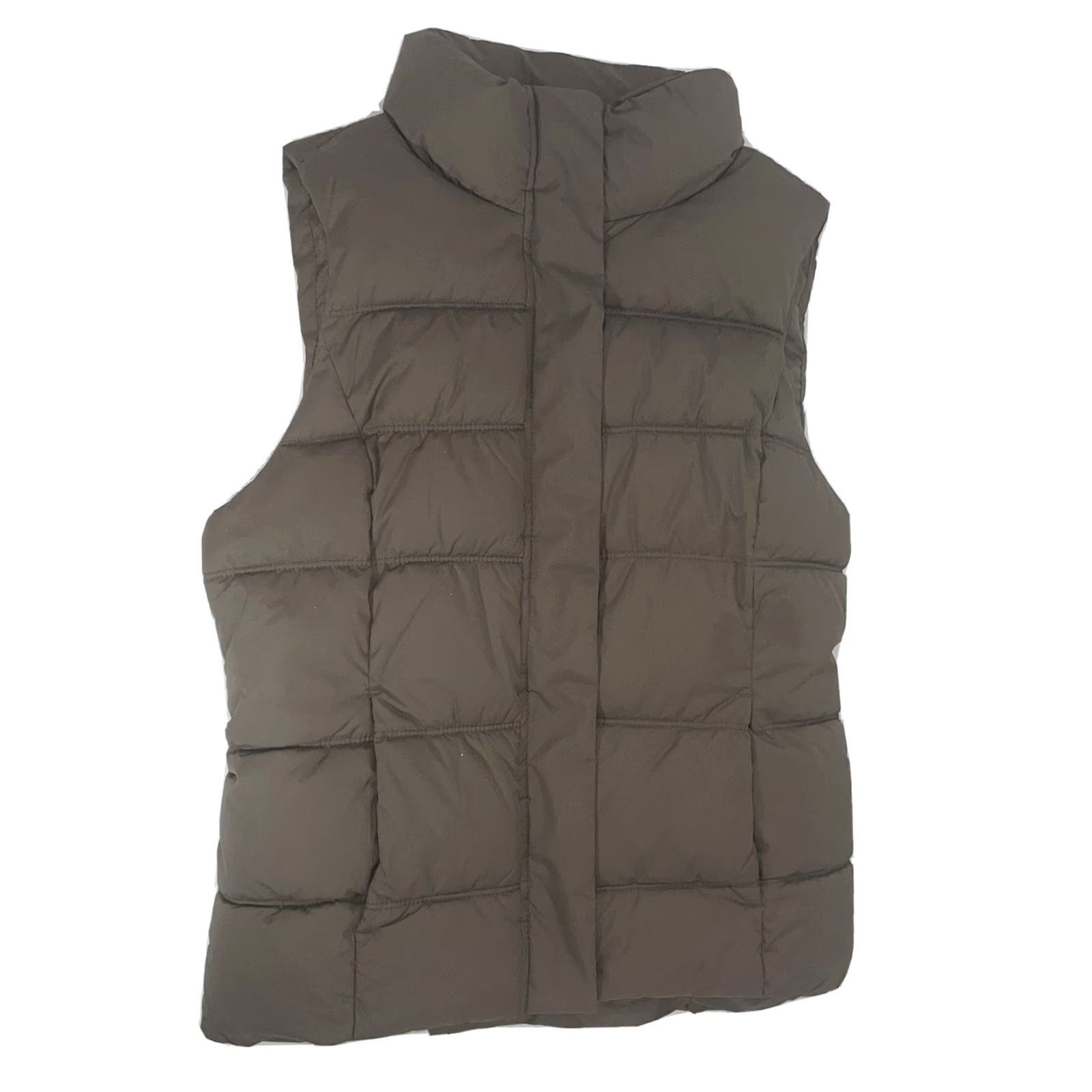 Gap Gap Womens Medium Puffer Vest Zip Snap Front Taupe Brown High Neck Gathered Back Vest Size M / US 6-8 / IT 42-44 - 2 Thumbnail