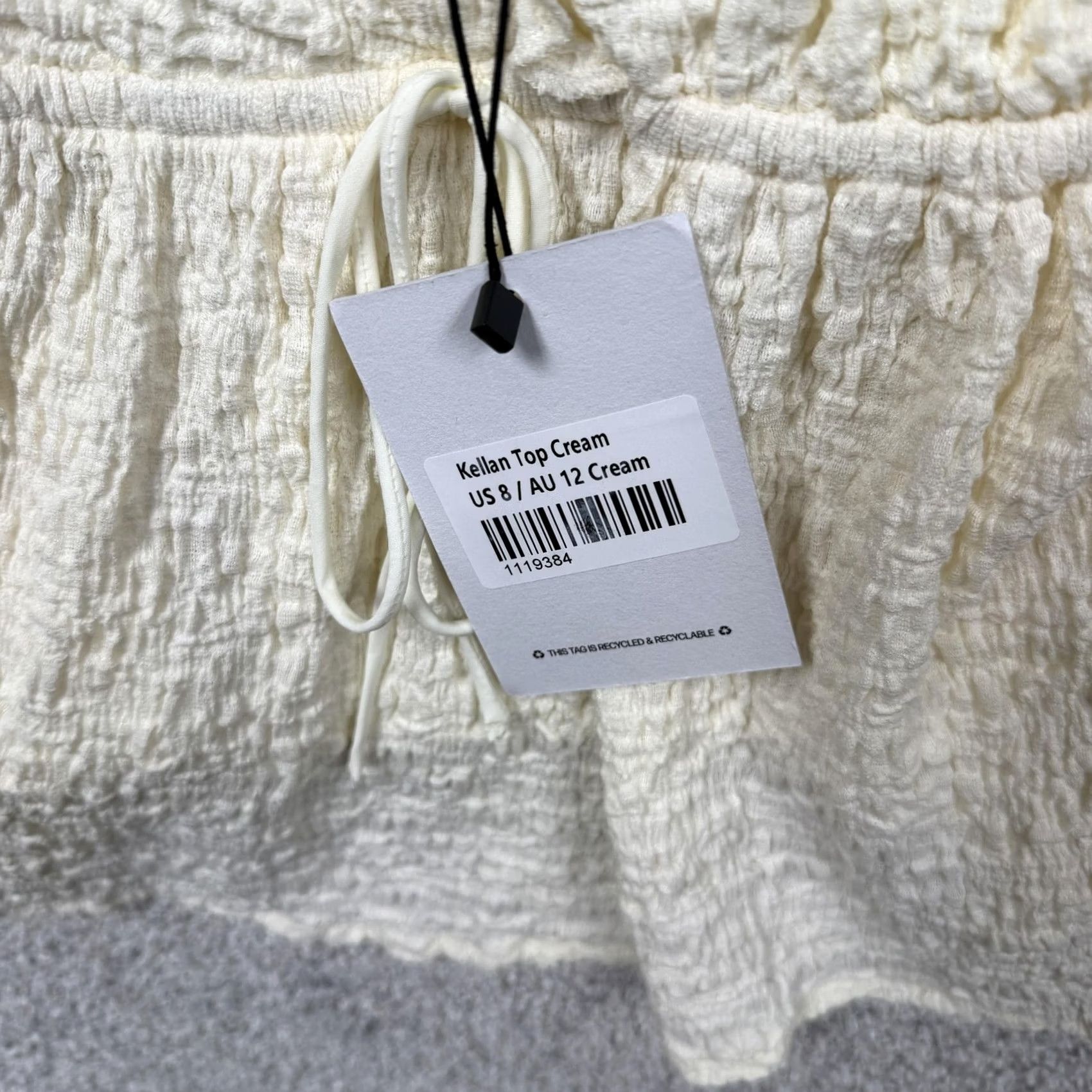 PRINCESS POLLY Princess Polly Kellan Top Cream White Textured Woven Camisole Tank V-Neck Spaghetti Straps Crop Casual Summer Women's 8 Size M / US 6-8 / IT 42-44 - 5 Thumbnail