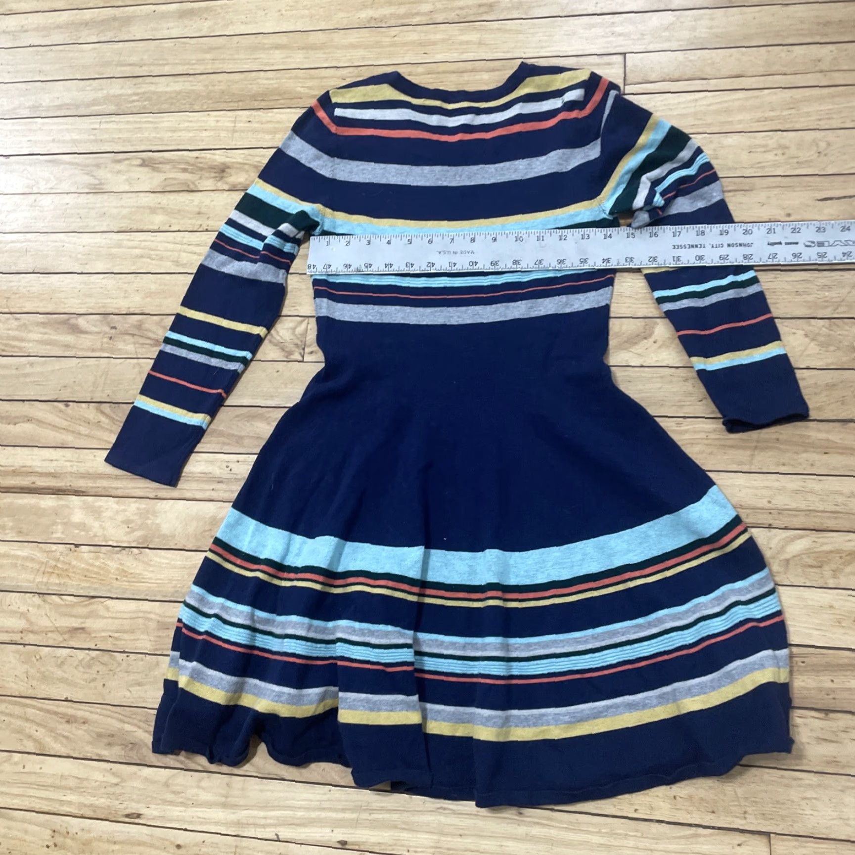 Vintage Moth Sweater Dress Women S Fit Flare Stripe Blue Merino Wool Blend Boho Cozy Dress Size S Size S / US 4 / IT 40 - 7 Thumbnail