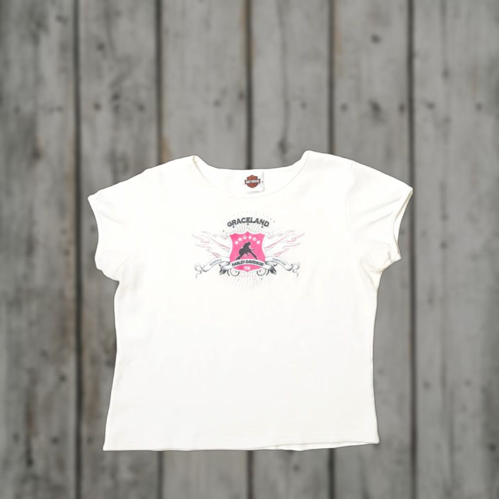 Vintage Graceland Harley Davidson T-Shirt (2000s) Shirt Unisex Adults X-Large White Vintage Mens Womens Boys Girls Size US XL / EU 56 / 4 - 1 Thumbnail
