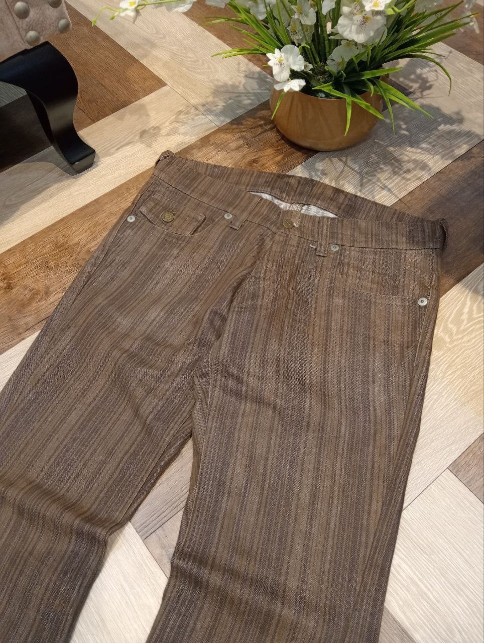 Tornado Mart TORNADO MART JAPAN BROWN STRIPED FLARED DENIM PANTS Size US 35 - 4 Thumbnail