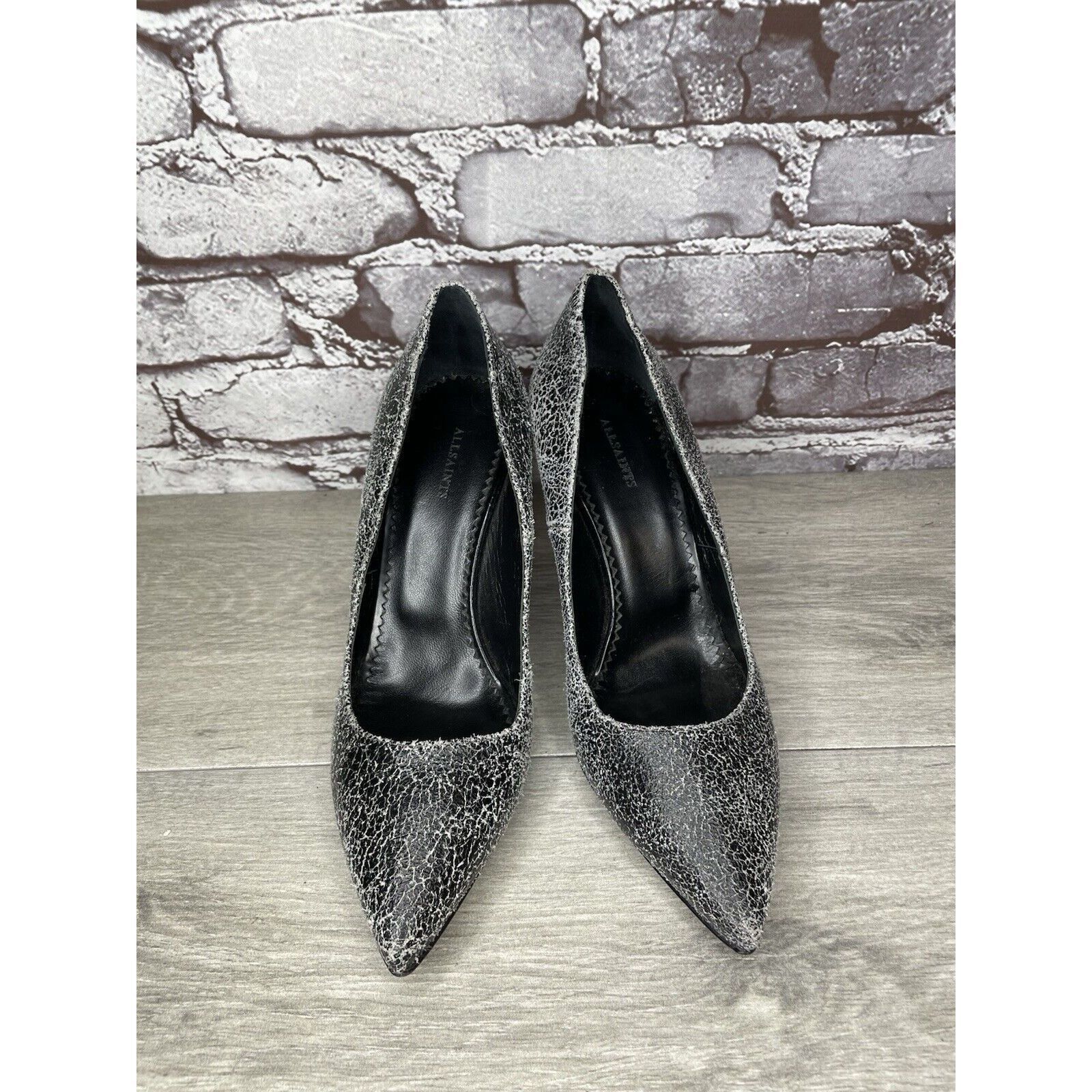 Allsaints AllSaints Grey Leather Lena Pumps Stiletto Pointed Heels Wom Size US 8.5 / IT 38.5 - 19 Thumbnail