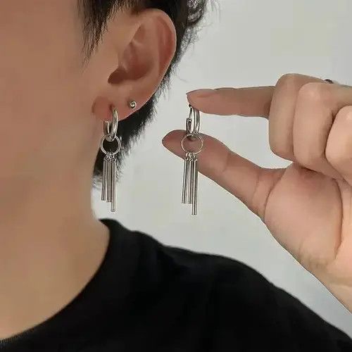 Designer × Sterling Silver × Vintage 925 Silver Plated Dangle Drop Hoop Earrings for Men Women Size ONE SIZE - 3 Thumbnail
