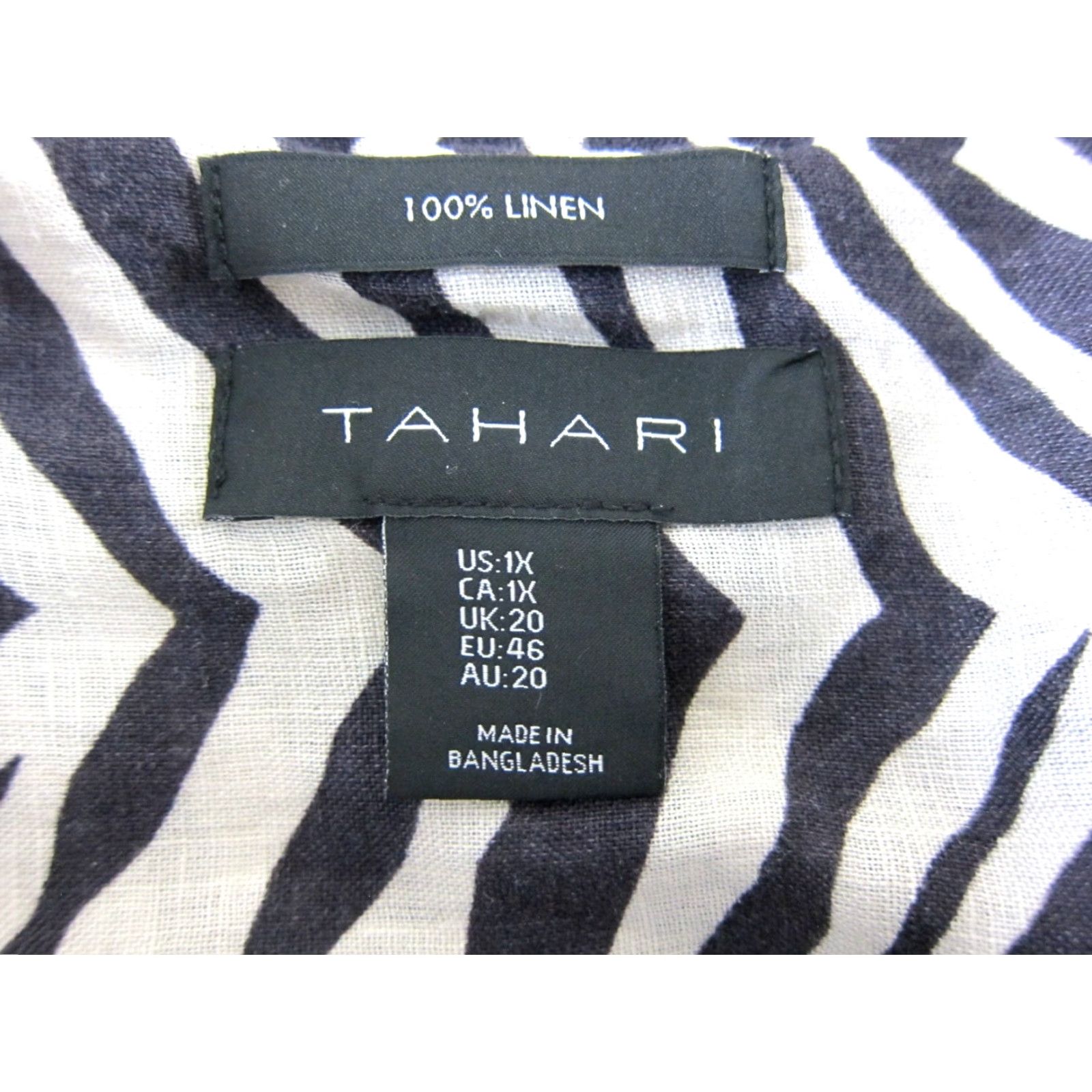 Vintage Tahari 100% Linen Zebra Brown Taupe Button Down Roll Tab Blouse Women 1X Size XL / US 12-14 / IT 48-50 - 3 Thumbnail