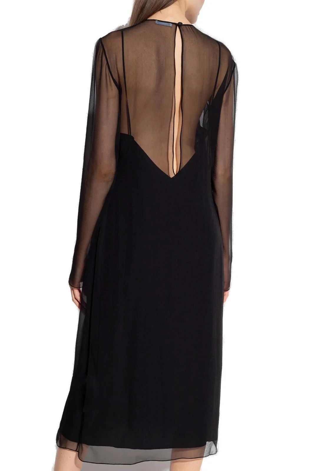 Salvatore Ferragamo o1s1rm0924 Silk Midi Dress in Black Size M / US 6-8 / IT 42-44 - 3 Thumbnail