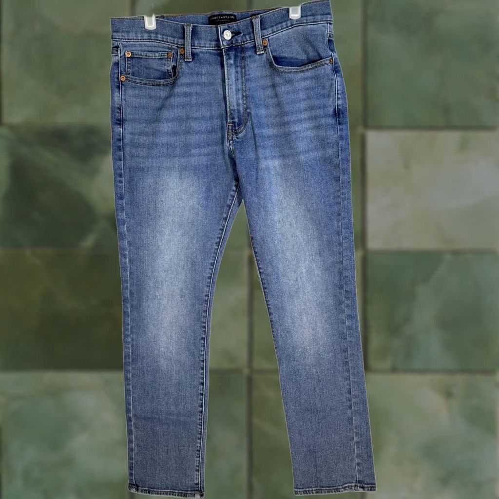 Lucky Brand Lucky Brand 410 Athletic Slim Jeans Mens 32x29 Blue Denim Medium Wash Slim Tapered 5-Pocket Pockets Zip Fly Button Mens Jeans Size US 32 / EU 48 - 1 Thumbnail