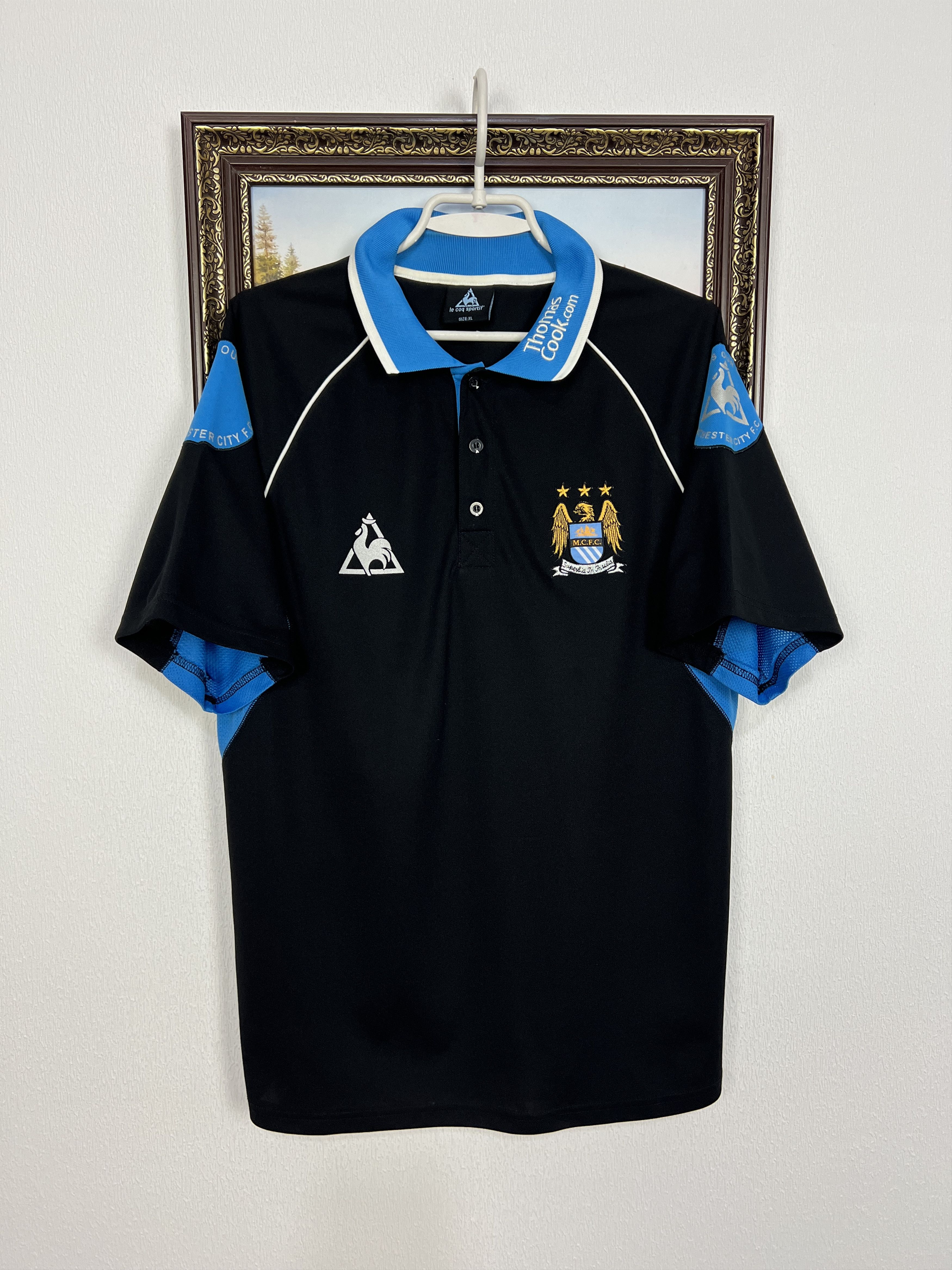 Le Coq Sportif Vintage 2000's Manchester City Football Train Polo Shirt Size US XL / EU 56 / 4 - 1 Thumbnail