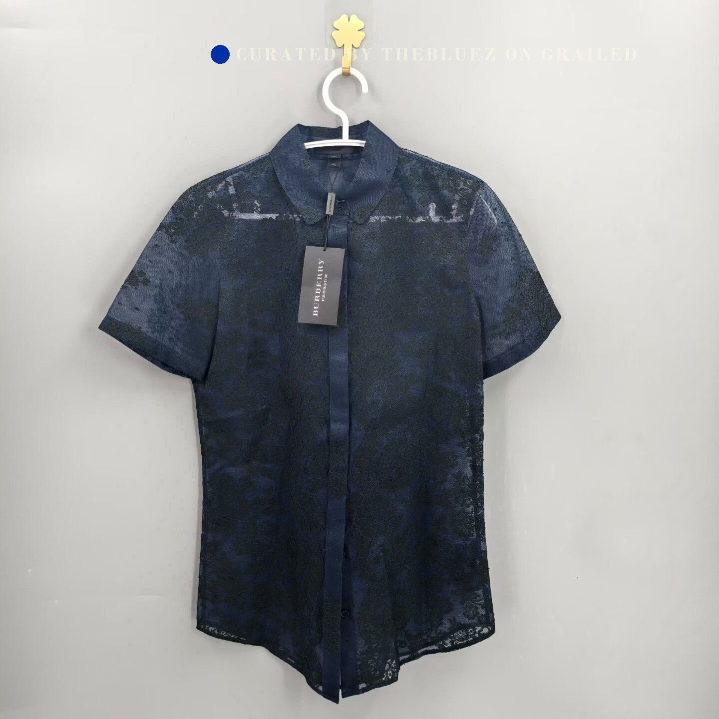Burberry Burberry Blue Lace Short-Sleeve Shirt Size S / US 4 / IT 40 - 1 Thumbnail