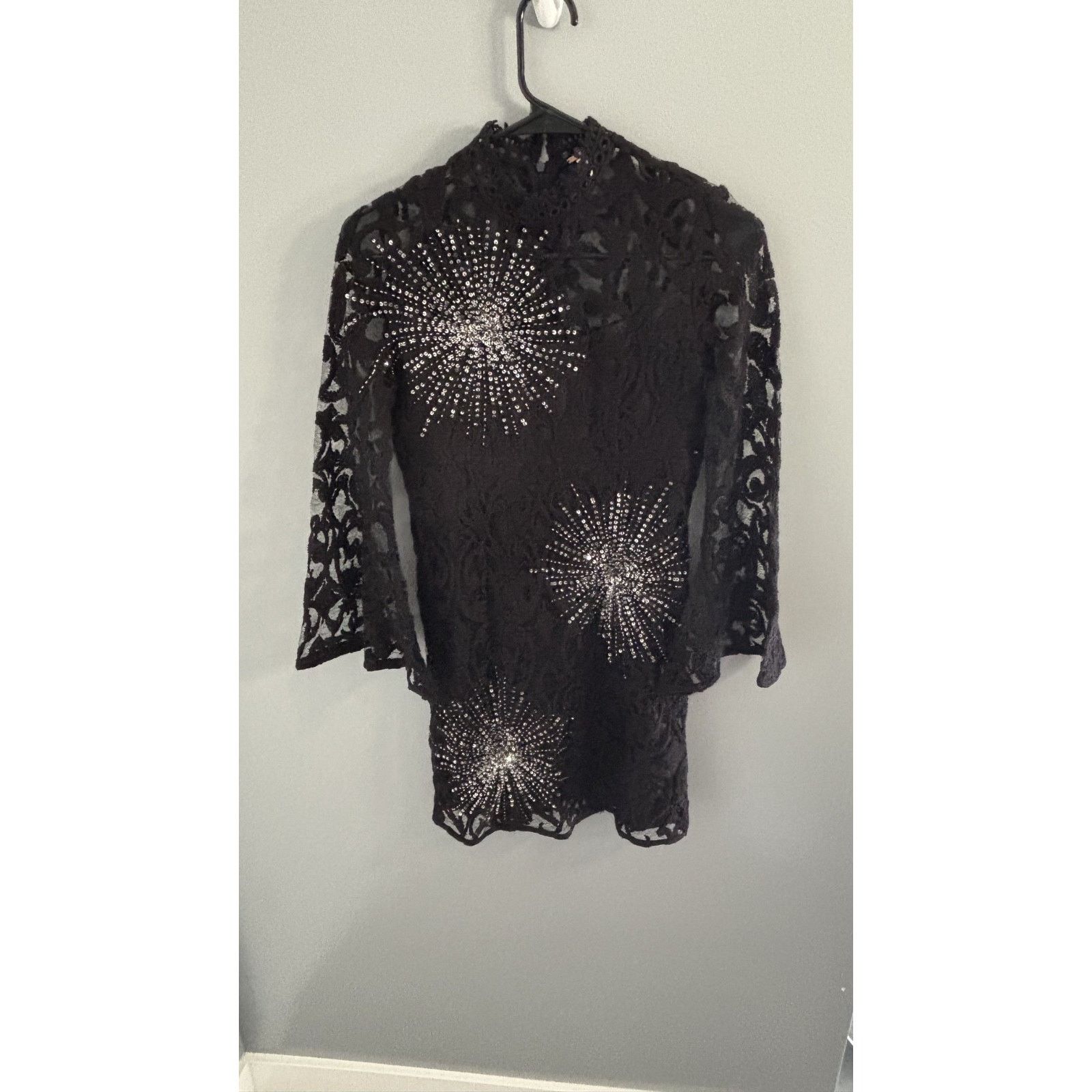 Free People FREE PEOPLE Bell-Sleeve Mini Dress NEW Black Lace Size 0 Size XS / US 0-2 / IT 36-38 - 1 Thumbnail