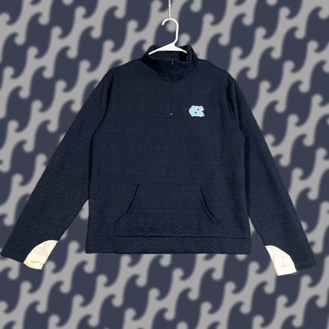 Vintage UNC North Carolina Aztec Print Athletic Women's L Navy 1/4 Zip Sweatshirt Size L / US 10 / IT 46 - 1 Thumbnail
