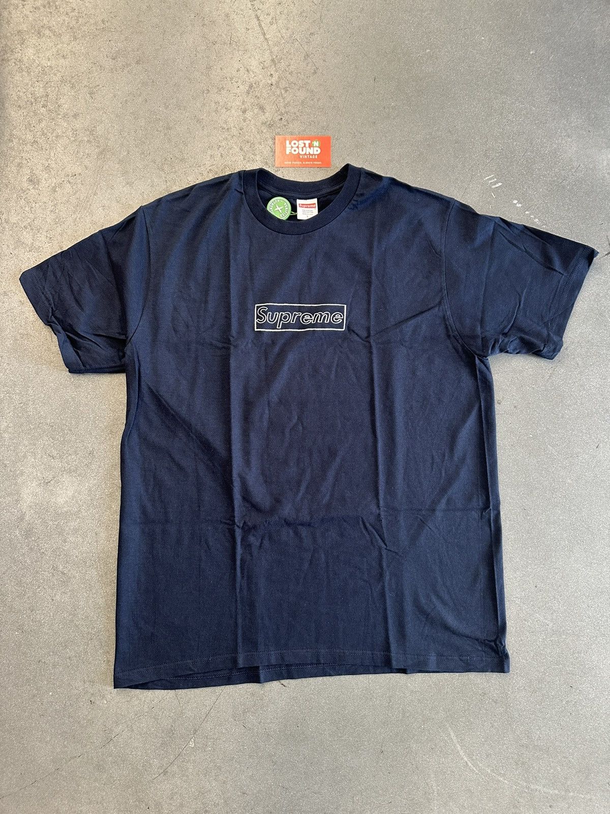 image of Ss21 Supreme Kaws Chalk Logo Tee in Navy, Men's (Size Large)