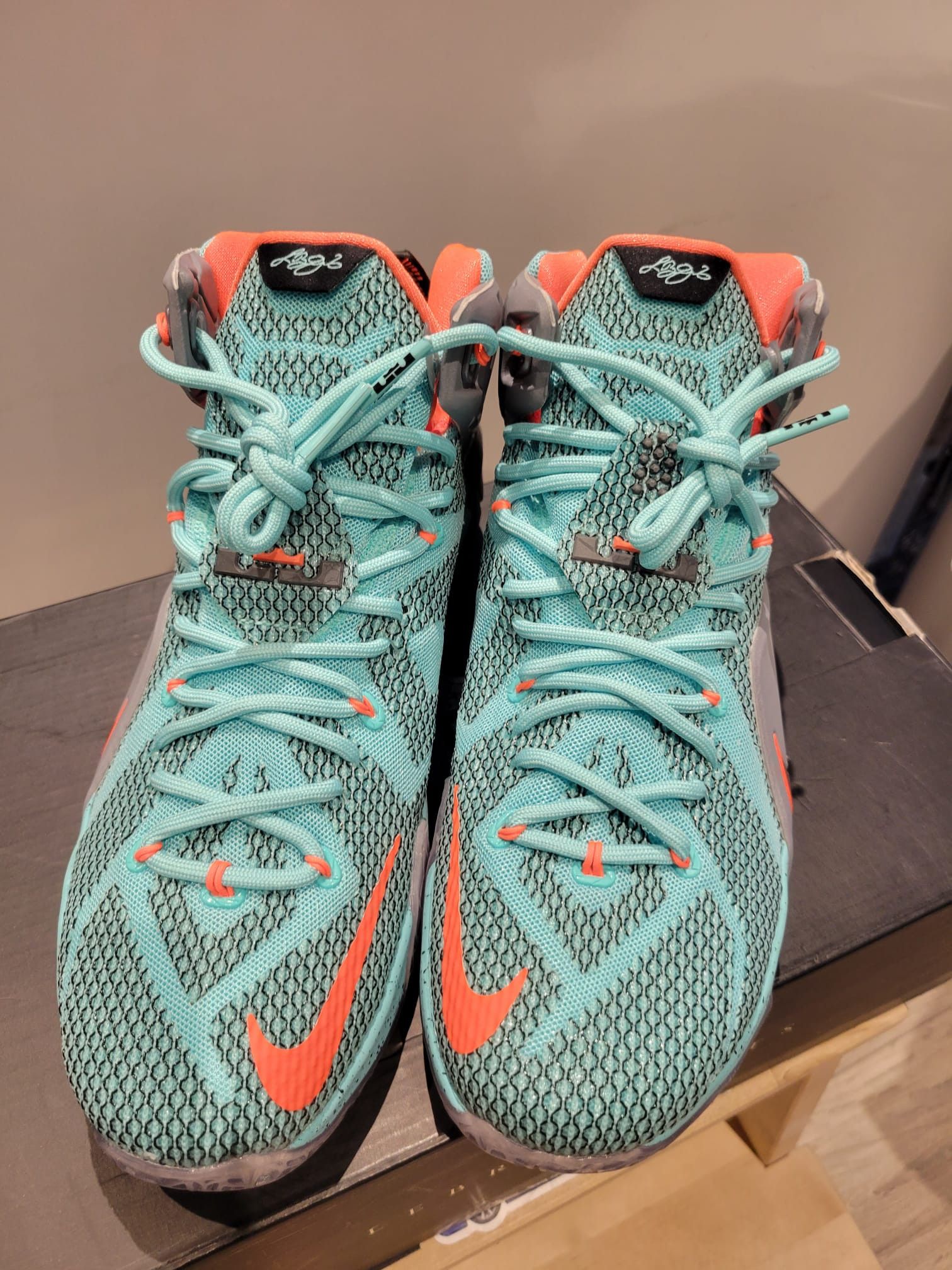 image of Nike Lebron Xii (12) Ep Nsrl Shoes in Hyper Turquoise/Black/Metallic Cool Grey, Men's (Size 9)