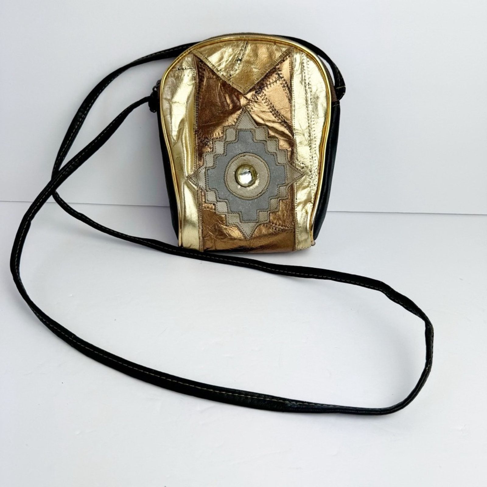 Vintage Vintage Gold Bronze Metallic Patchwork Mini Crossbody 5x8 Size ONE SIZE - 2 Thumbnail