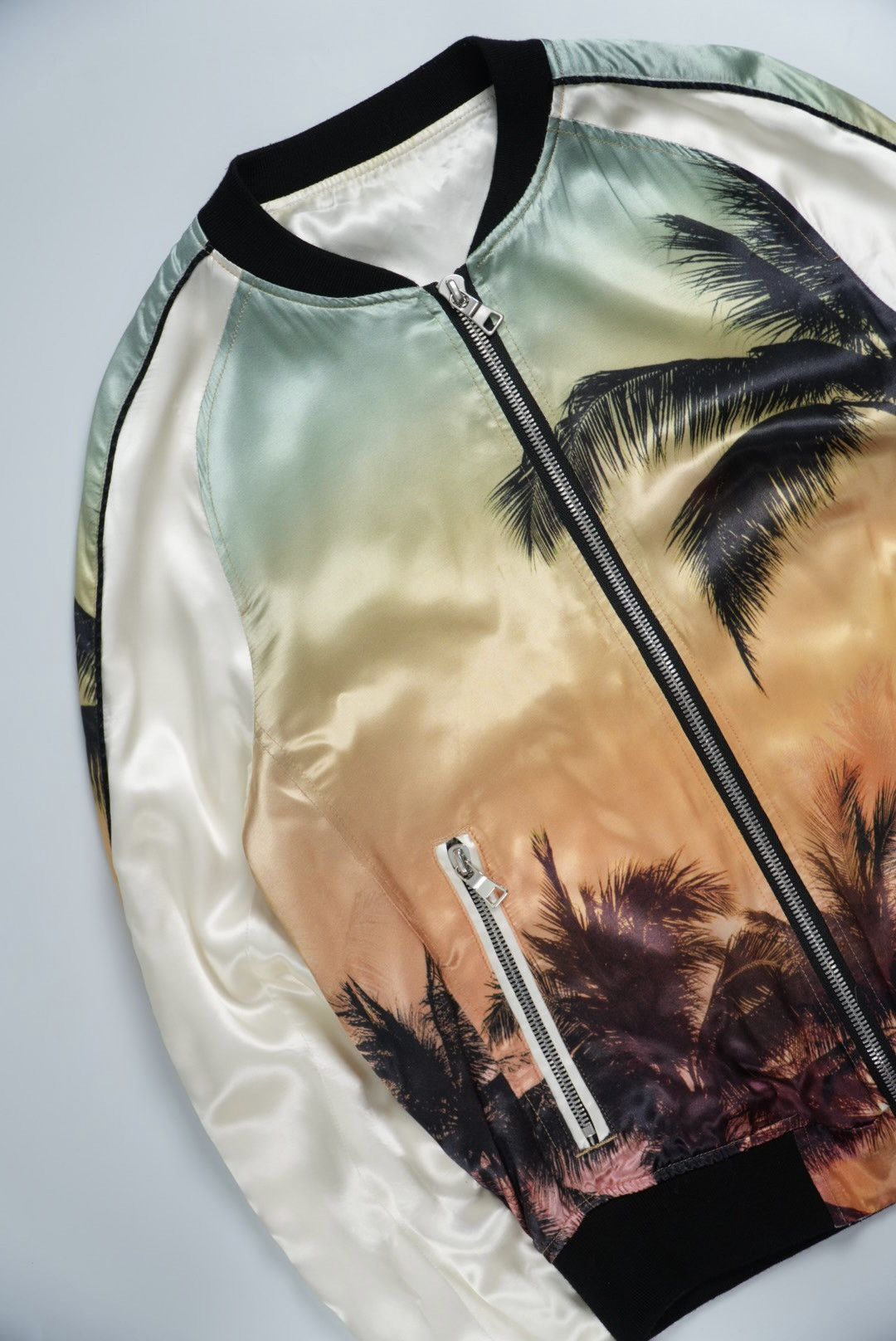 Balmain Balmain Palm Tree-Print Satin Bomber Jacket Size US S / EU 44-46 / 1 - 3 Thumbnail