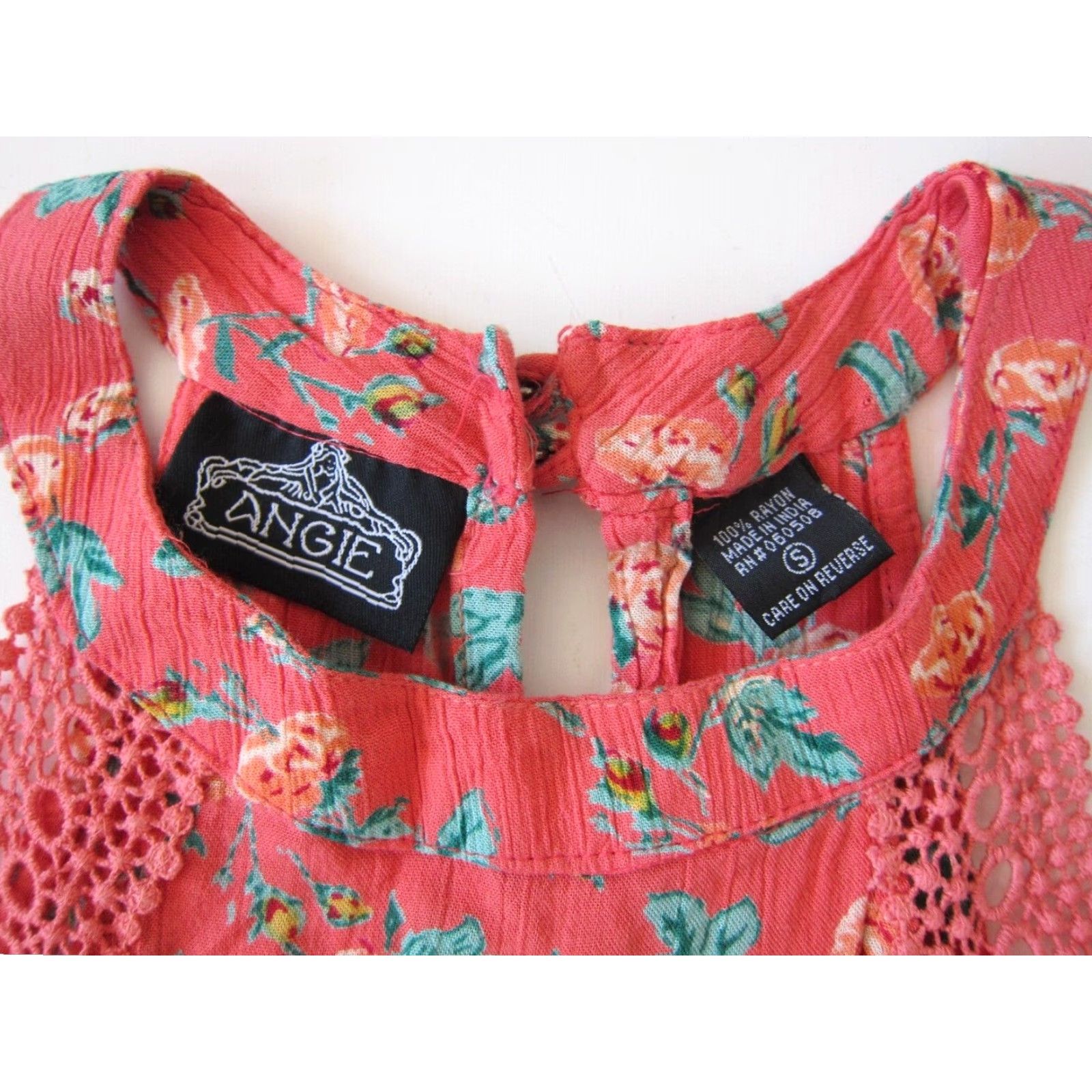 Vintage Angie Dress Womens S Pink 100% Rayon Floral Rose Green High Neck Tunic Tank Sun Dress Small Size S / US 4 / IT 40 - 4 Thumbnail