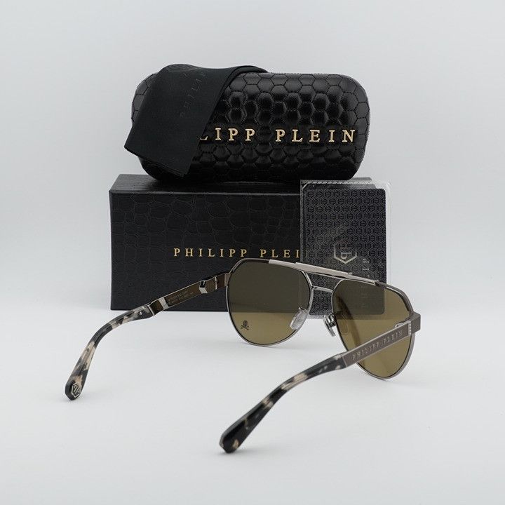 Philipp Plein Philipp Plein SPP073M 566G Sunglasses Grey Aviator Frame Size ONE SIZE - 11 Thumbnail